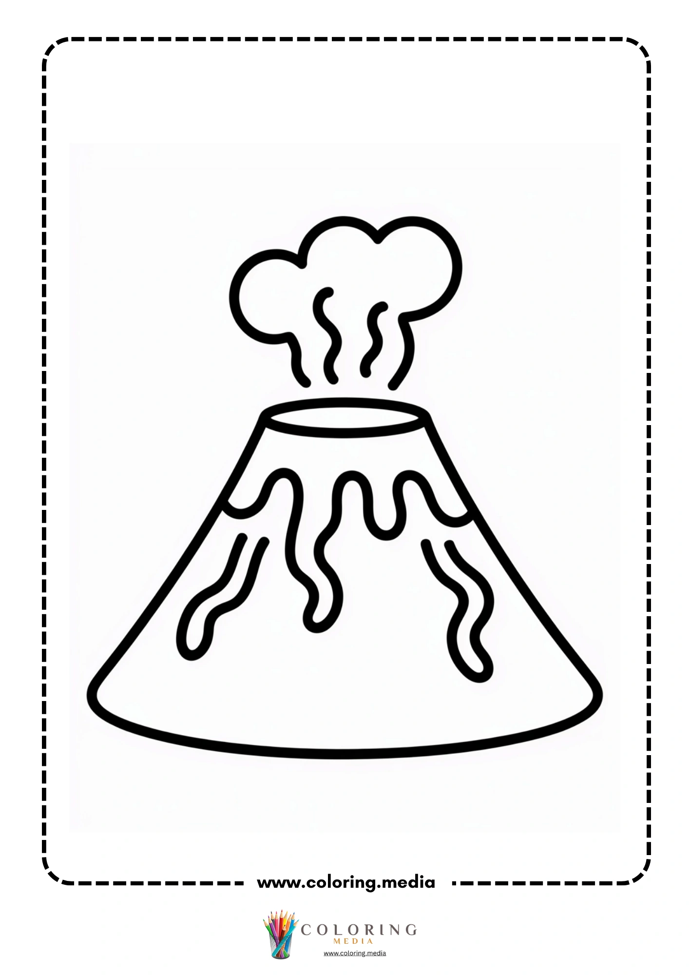 Volcano coloring page with volcano surrounded by rocks
