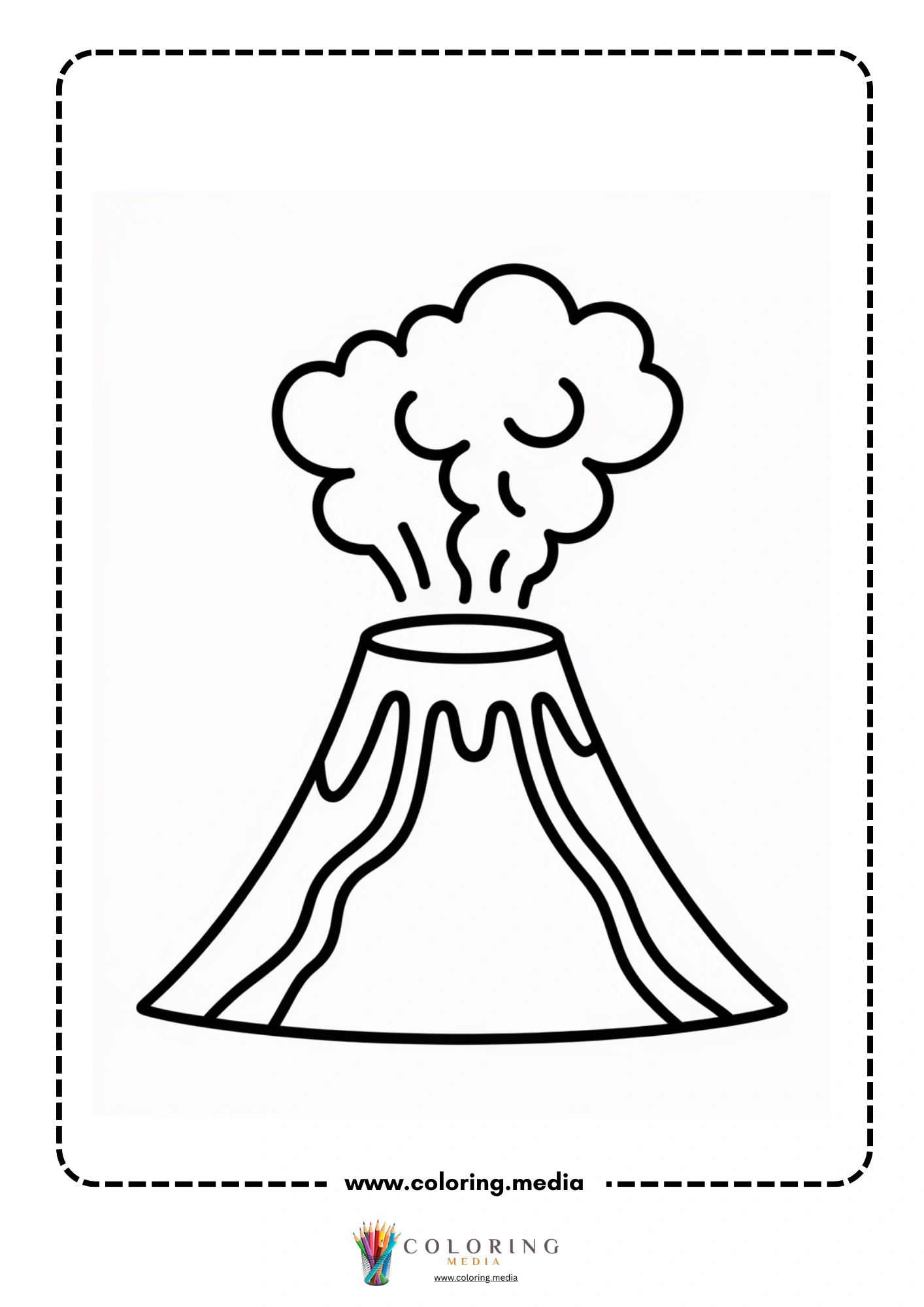 Volcano coloring page with lava path and mountain outline