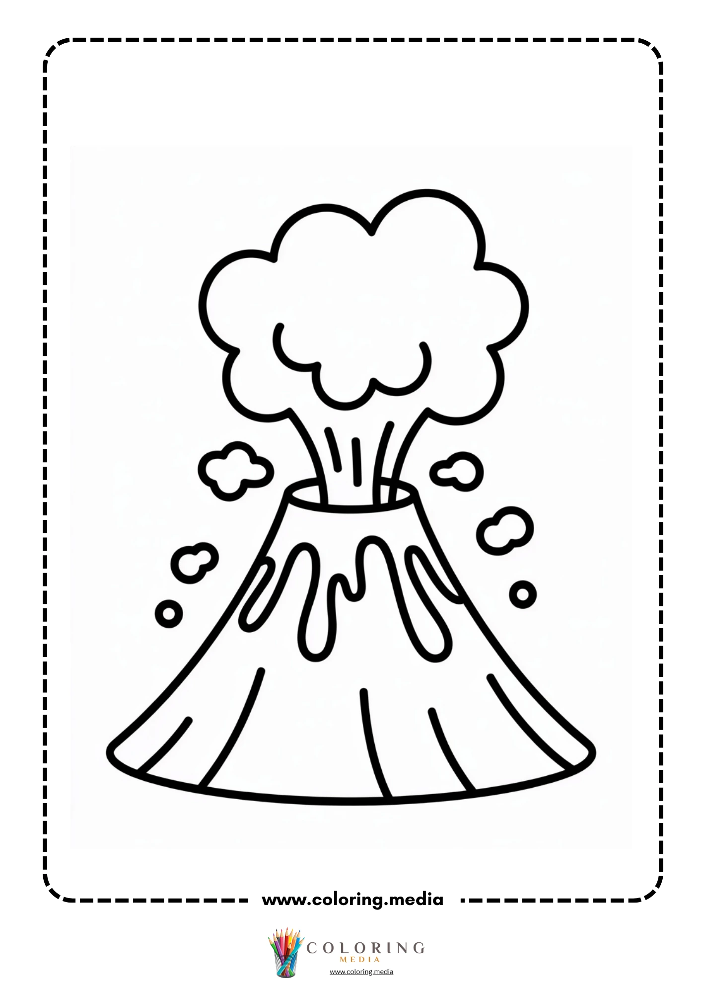 Volcano coloring page with volcano cone and bubbling lava