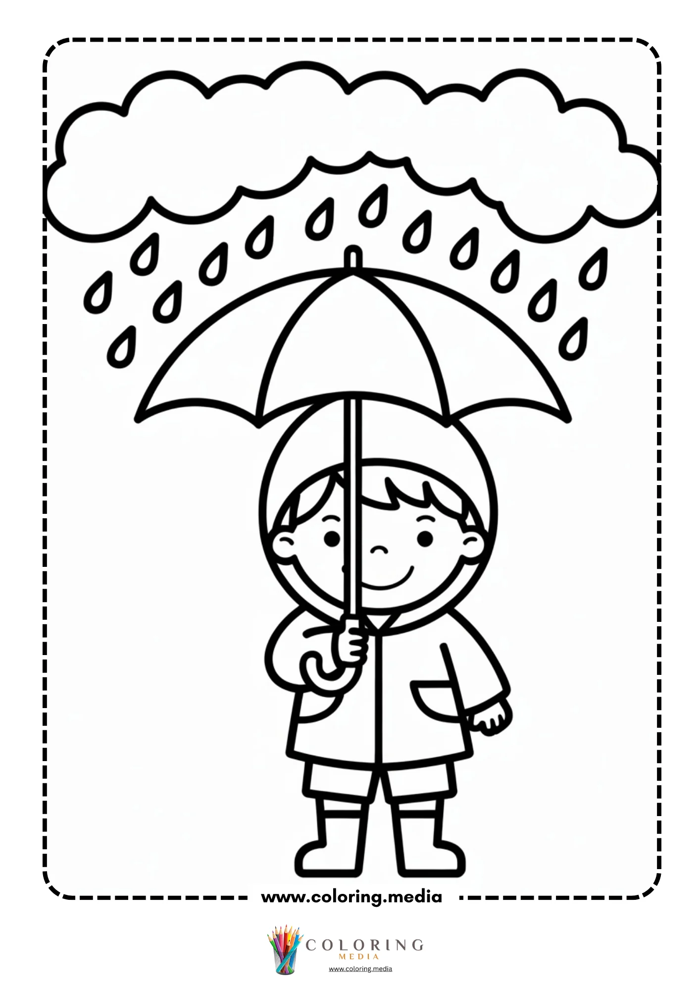 Child with umbrella in rain