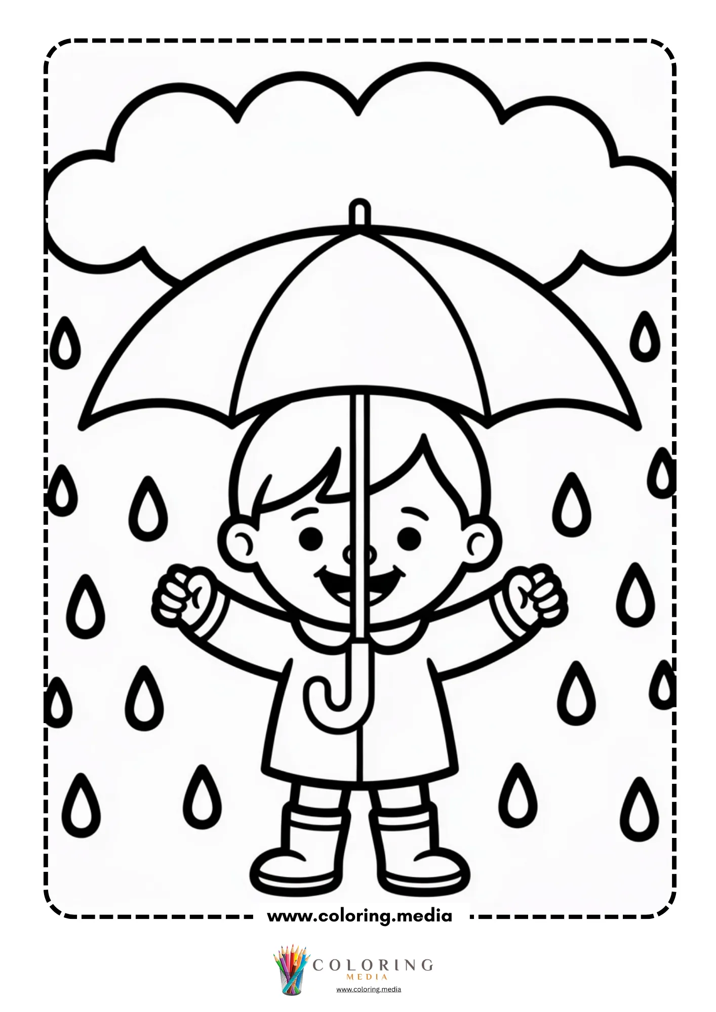 Child with umbrella and rain