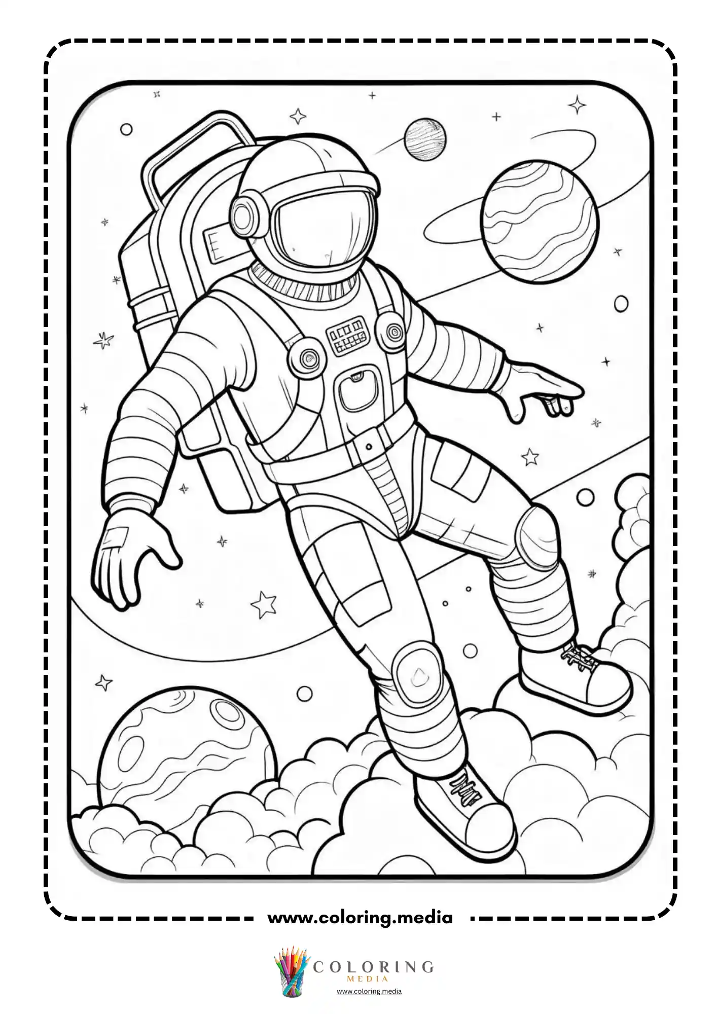 Astronaut coloring page with helmet visor and space gear