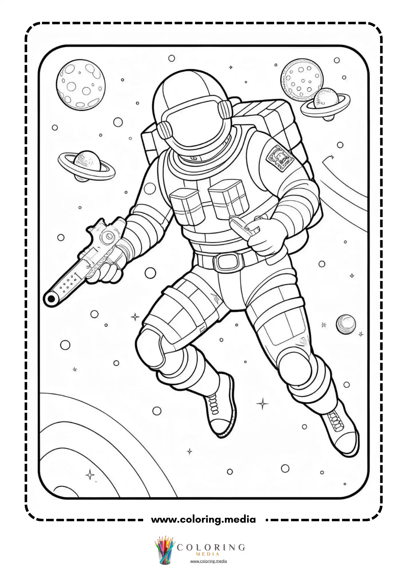 Astronaut coloring page with spacecraft and astronaut gear