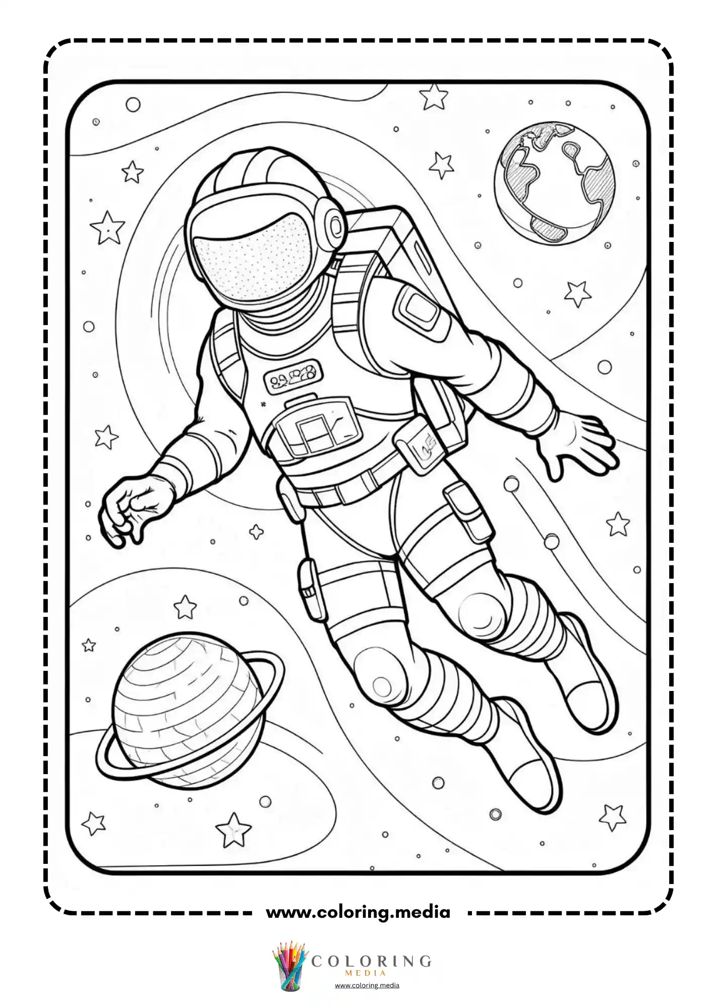 Astronaut coloring page with smiling space explorer