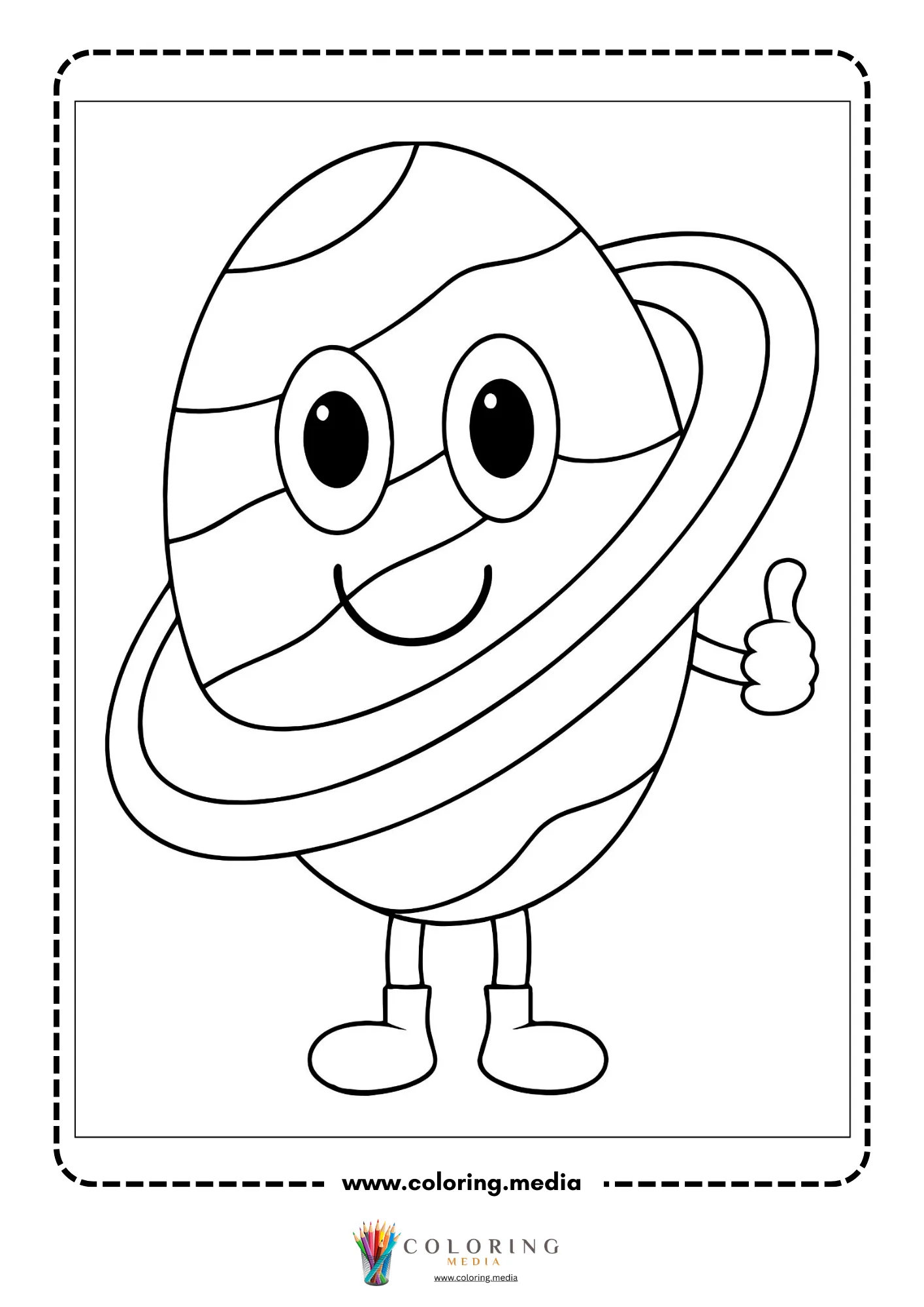 Outer space coloring page with ringed planet and stars
