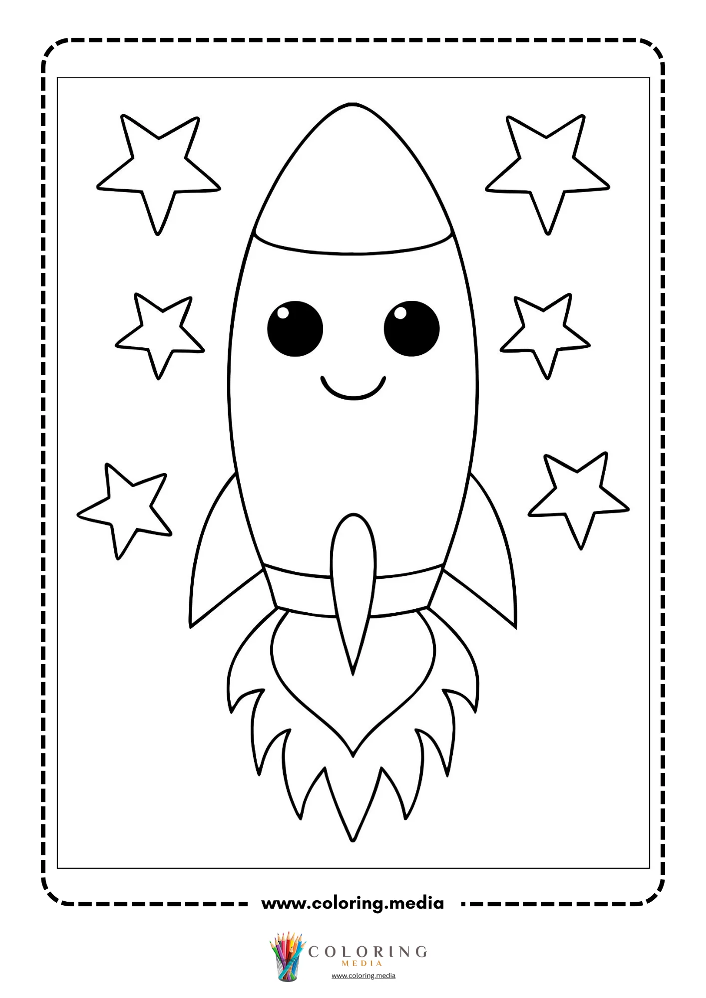 Outer space coloring page with moon surface and space sky