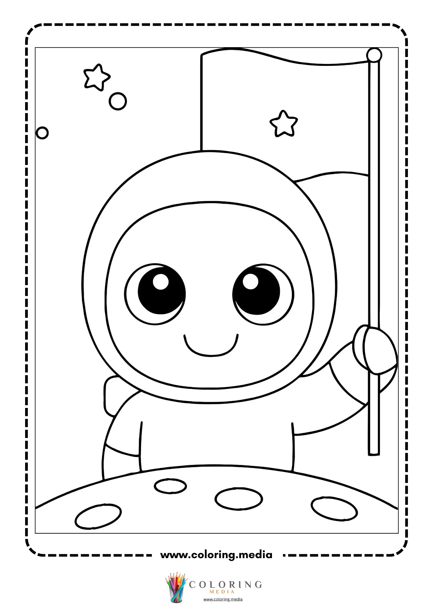 Outer space coloring page with planets and small stars