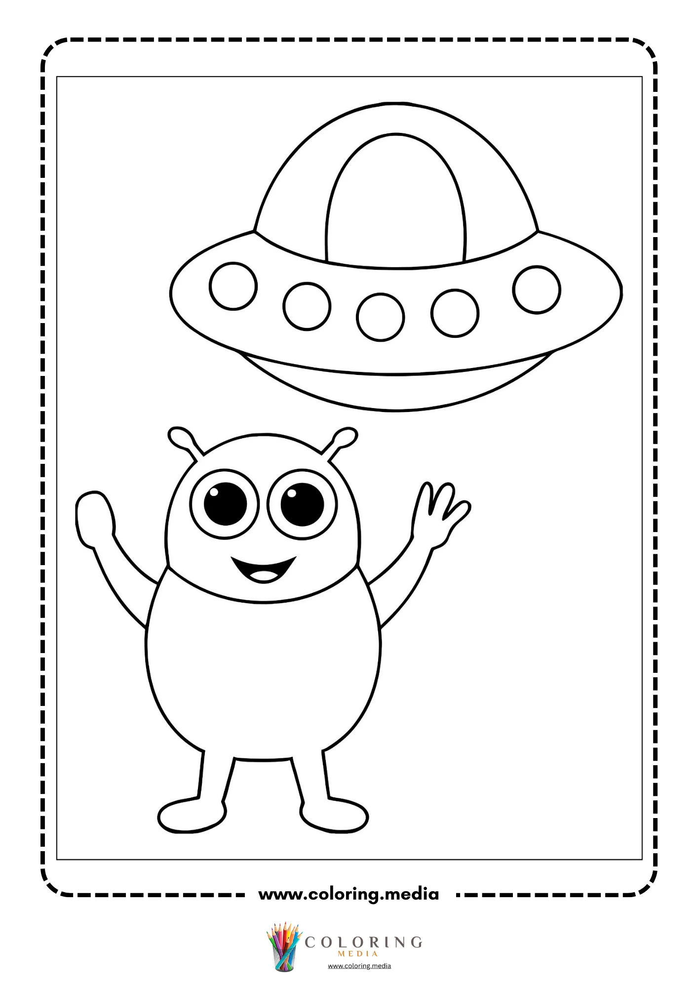 Outer space coloring page with cosmic objects and moon