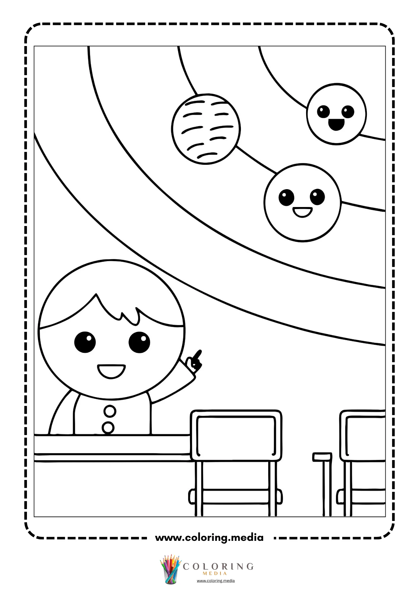 Outer space coloring page with simple galaxy scene