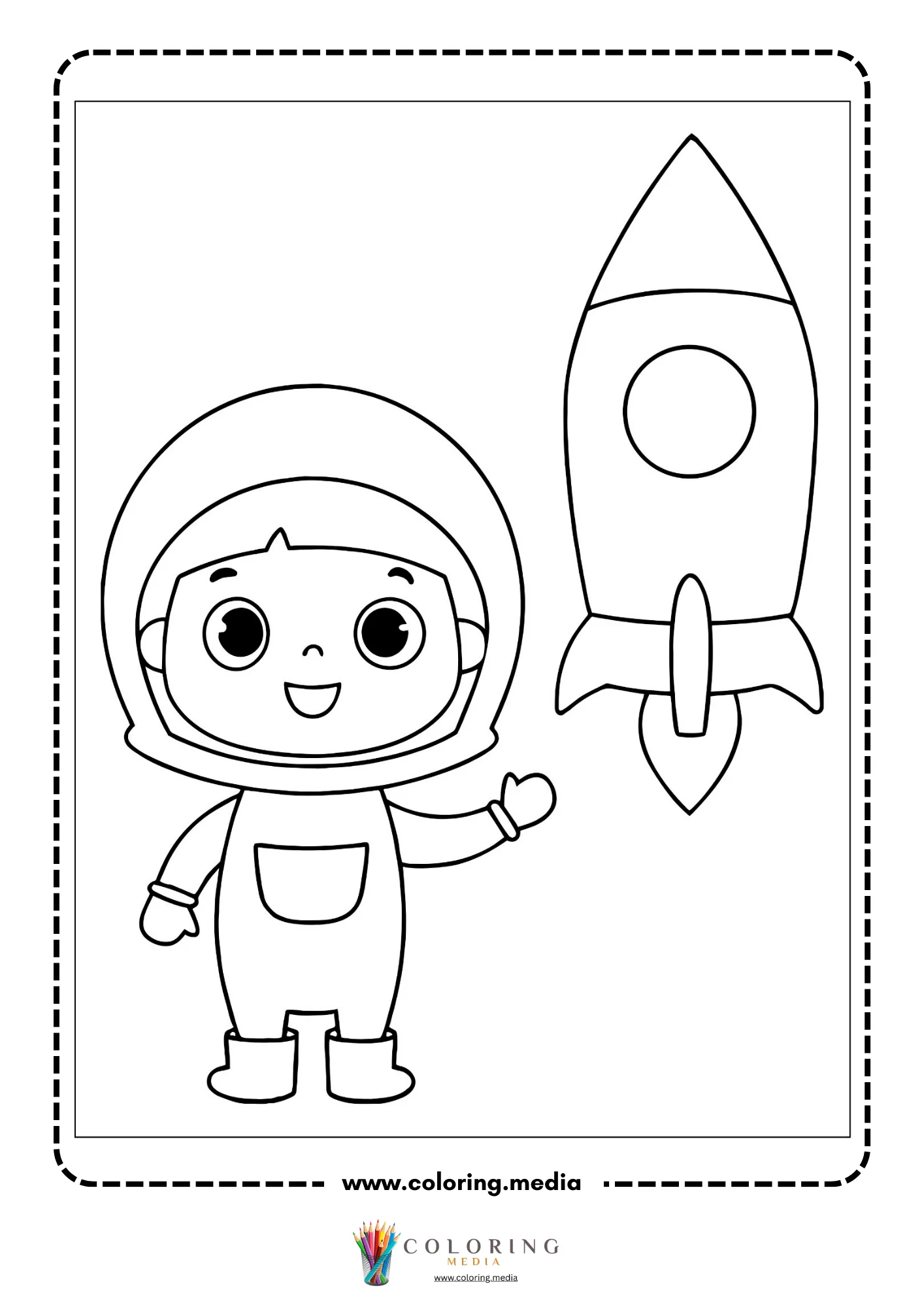 Outer space coloring page with spacecraft and starry background