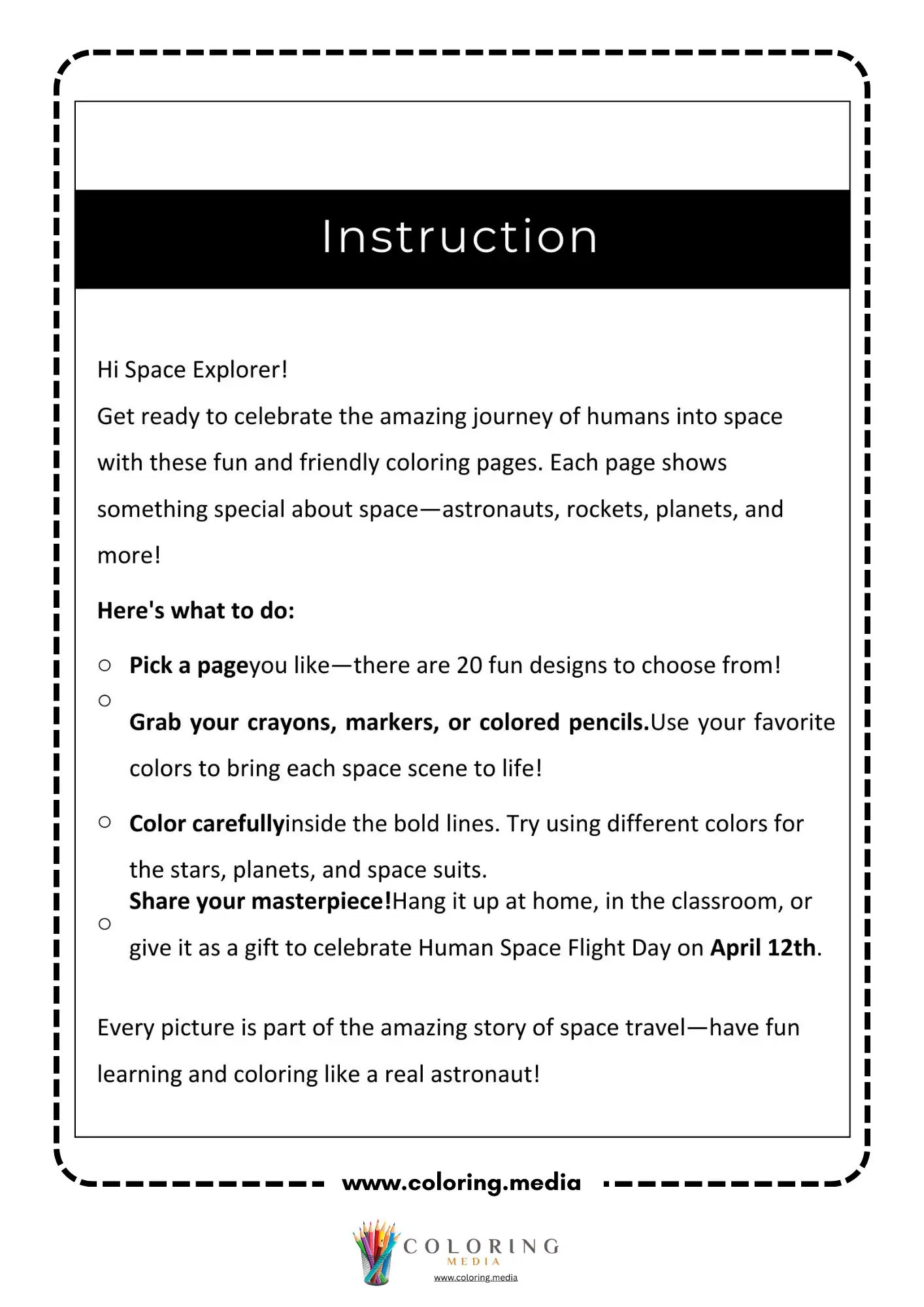 Outer space coloring page with planets rockets and stars