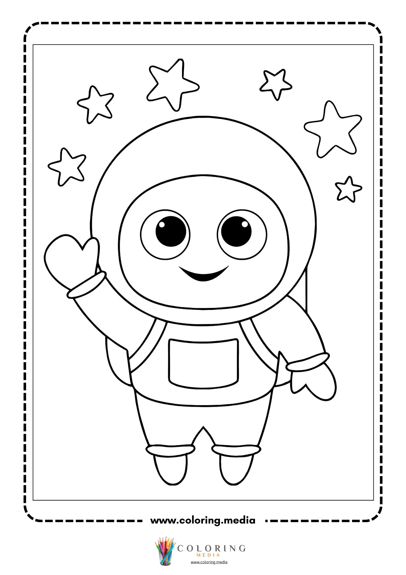 Outer space coloring page with rocket flying through stars