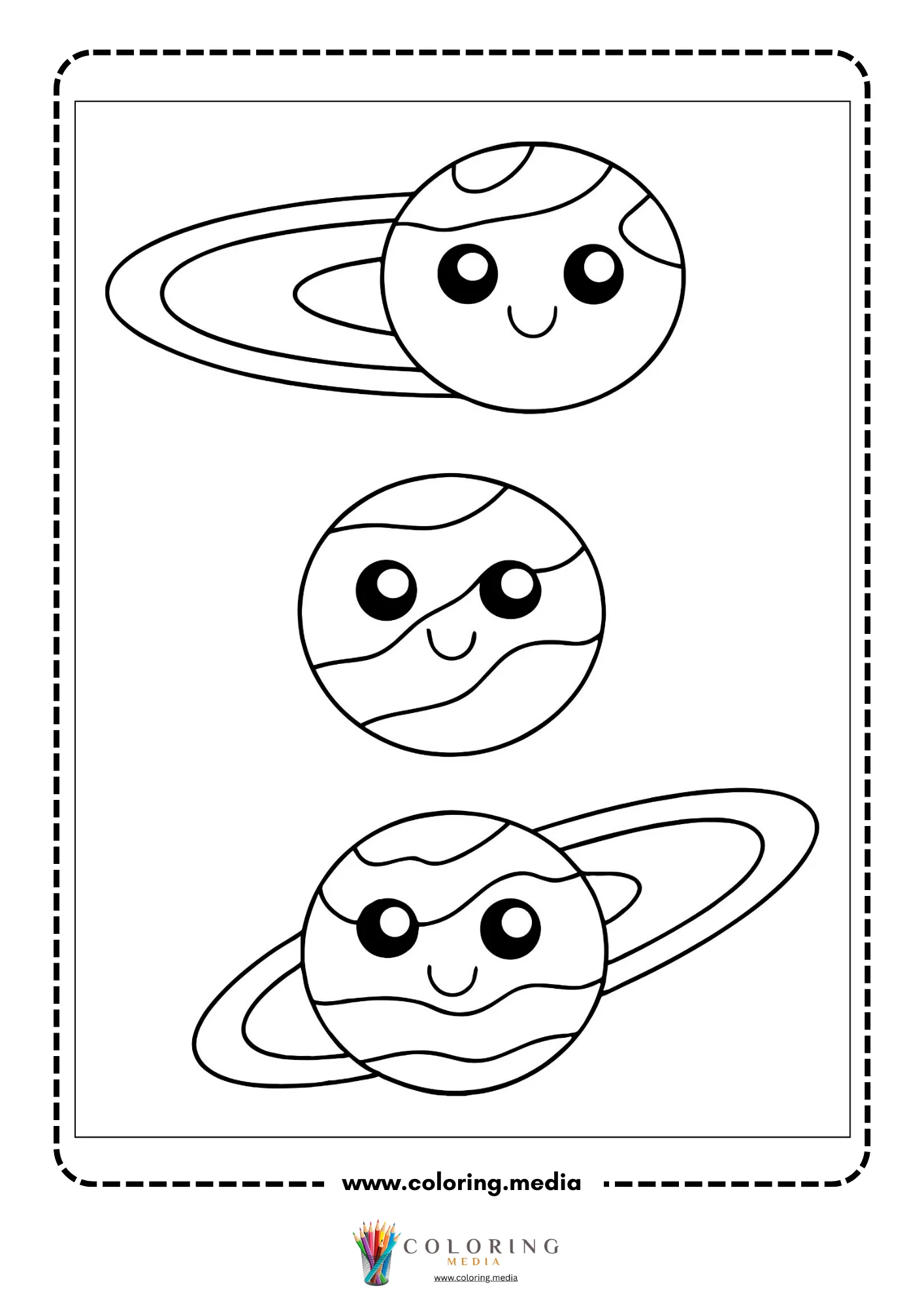 Outer space coloring page with simple planet and space objects