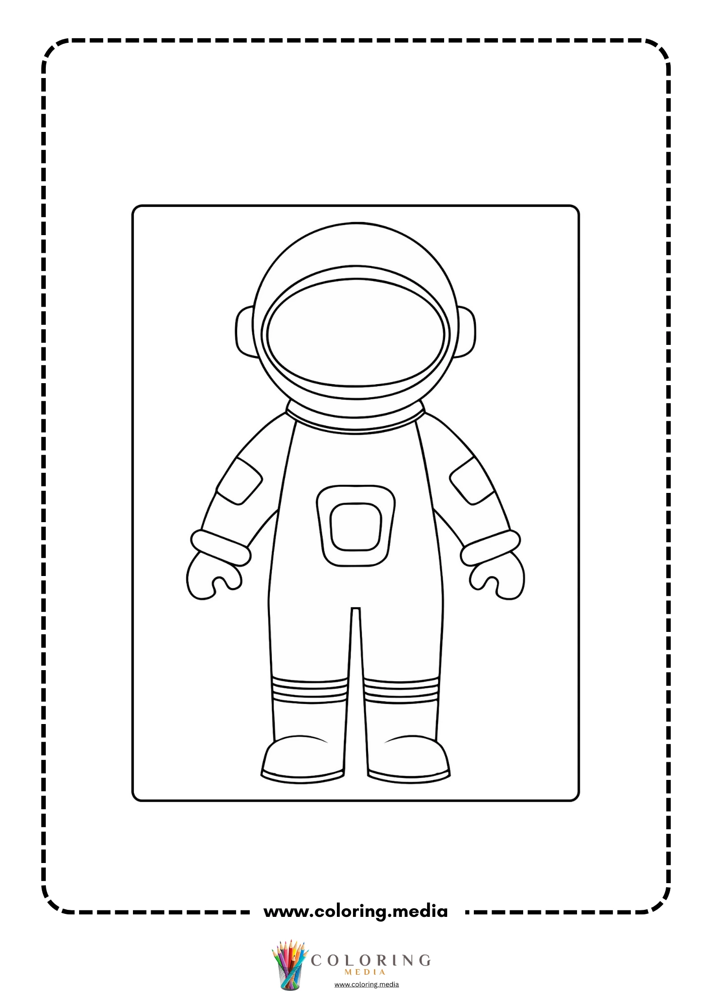 Solar system coloring page with astronaut suit line art