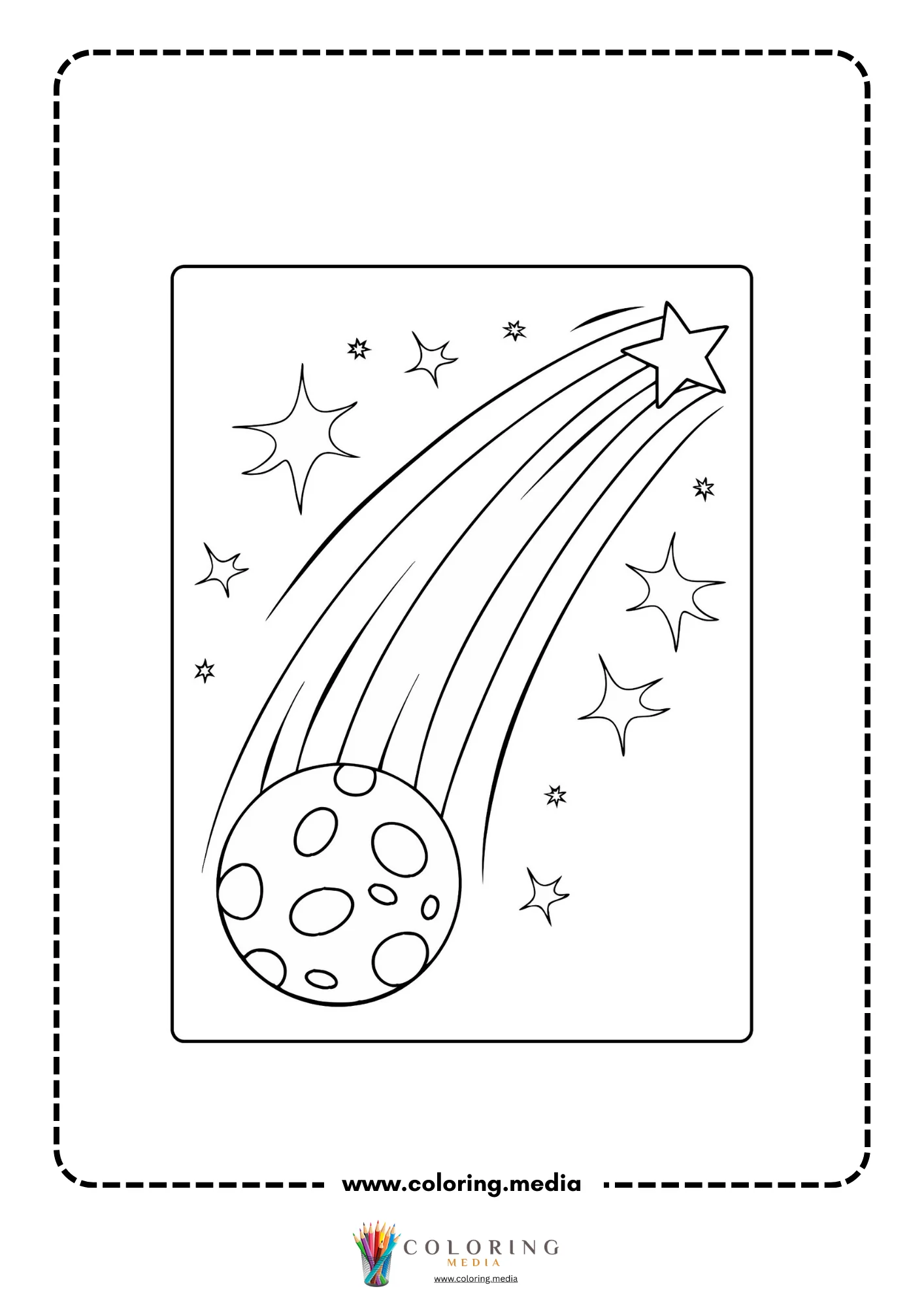 Solar system coloring page with spacecraft flying past planets