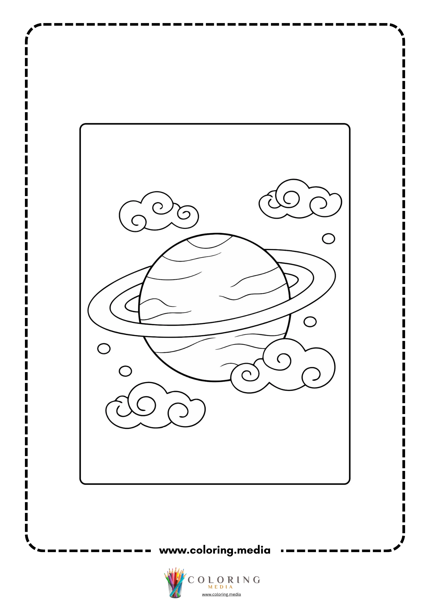 Solar system coloring page with simple solar system diagram