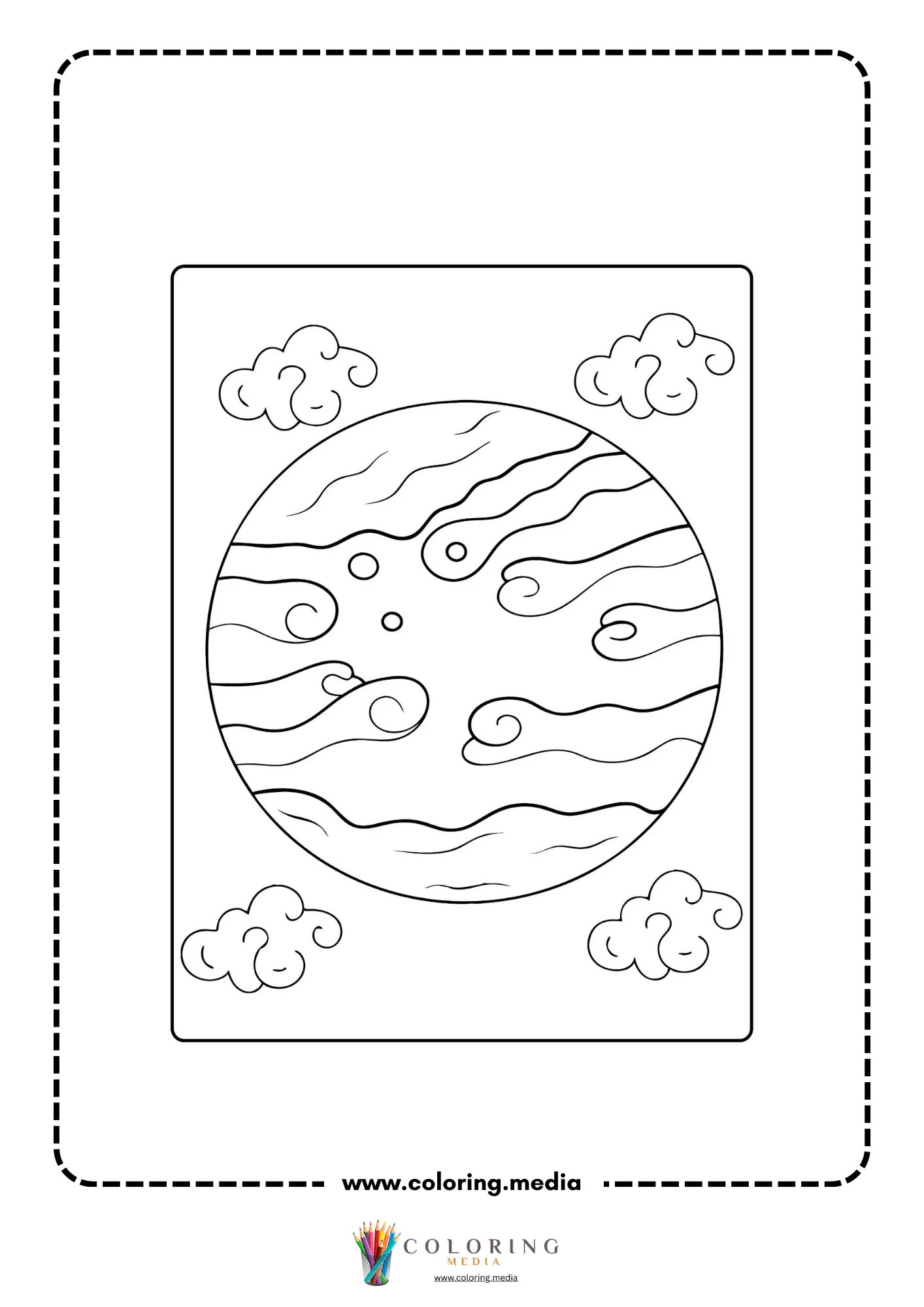 Solar system coloring page with planet surface and sky