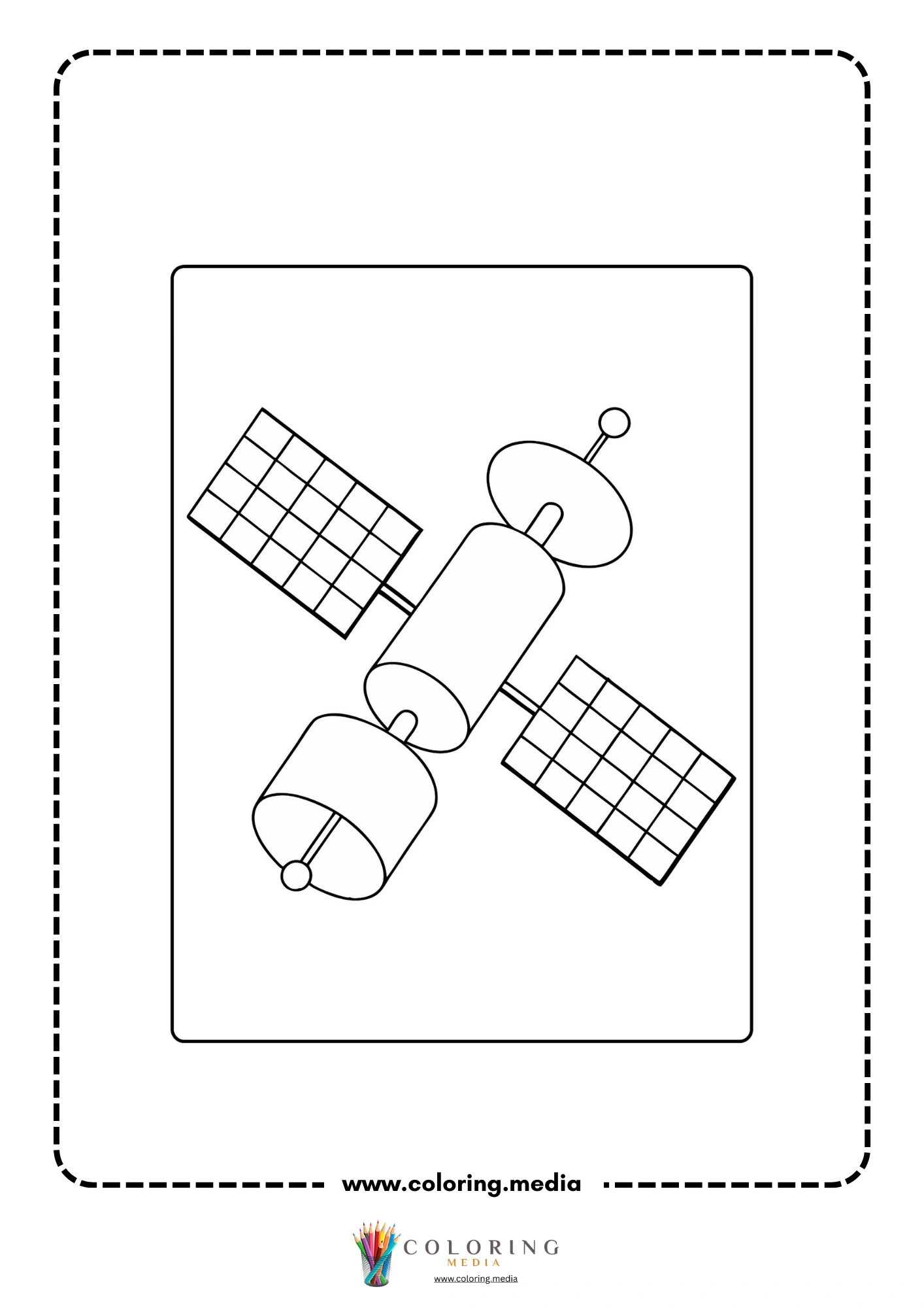 Solar system coloring page with satellite and solar panels