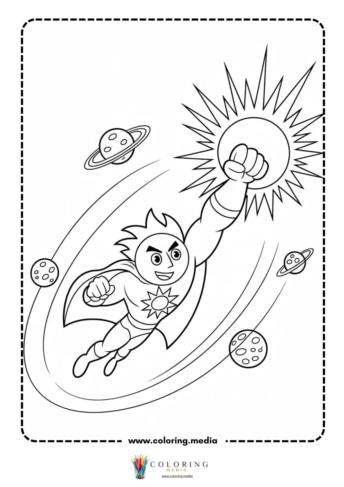 Solar system coloring page with satellite orbiting Earth