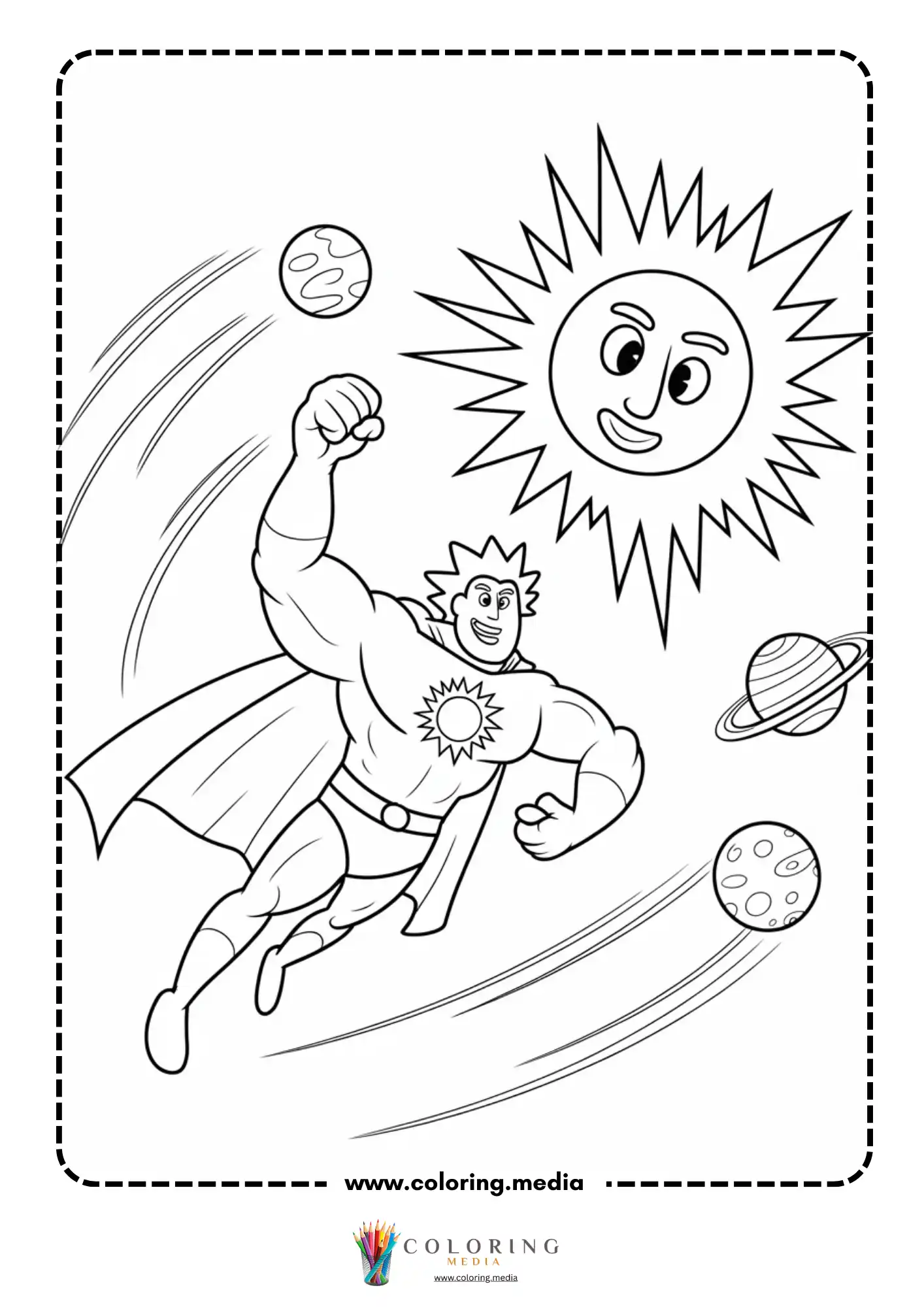 Solar system coloring page with planets moons and stars