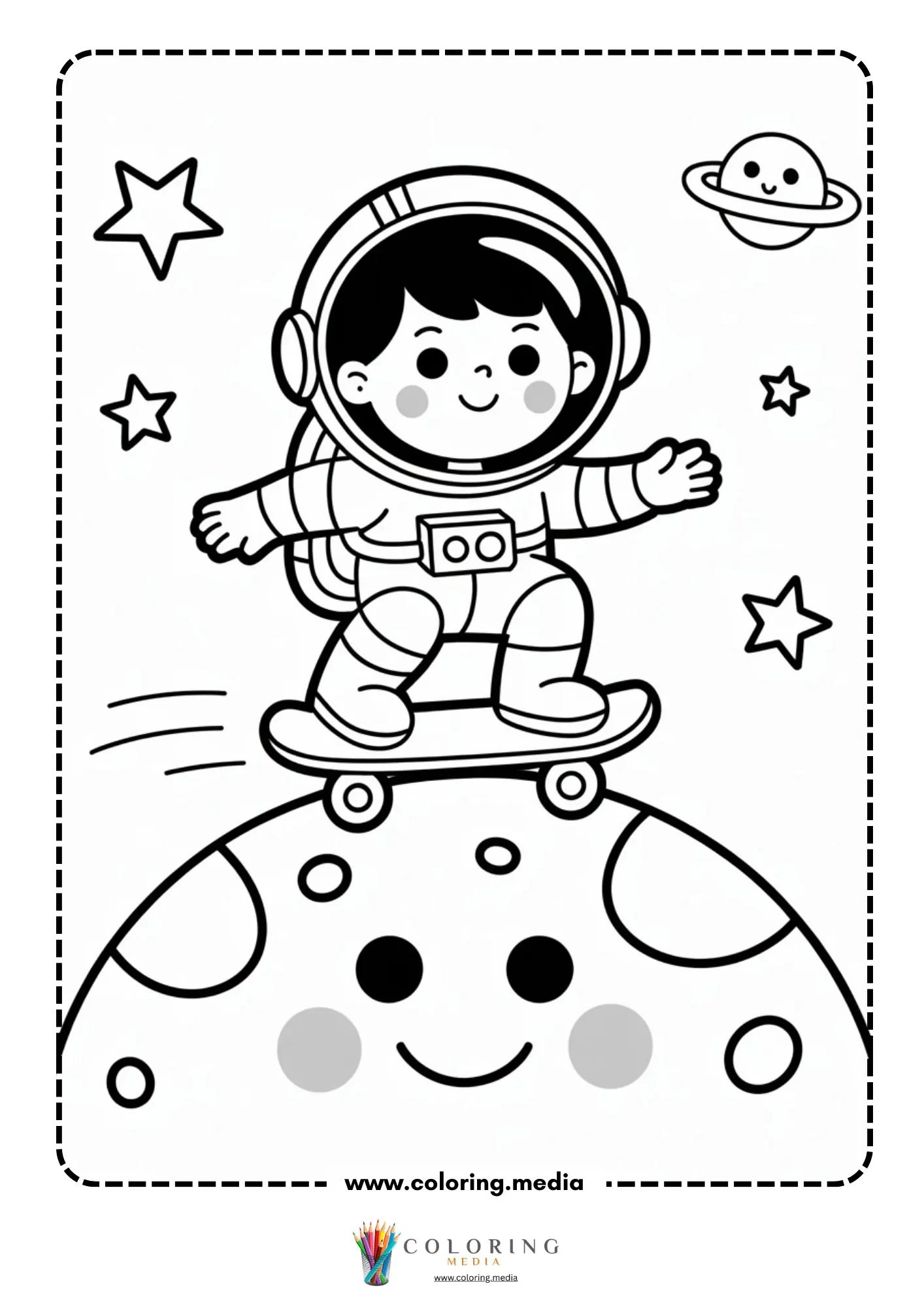 Solar system coloring page with galaxy swirl and planets