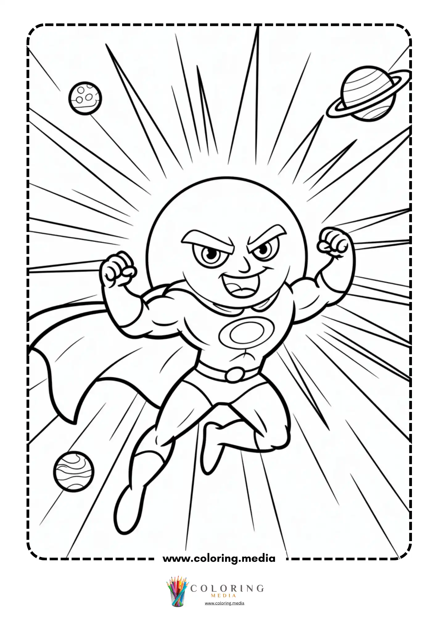 Solar system coloring page with asteroid belt and planets