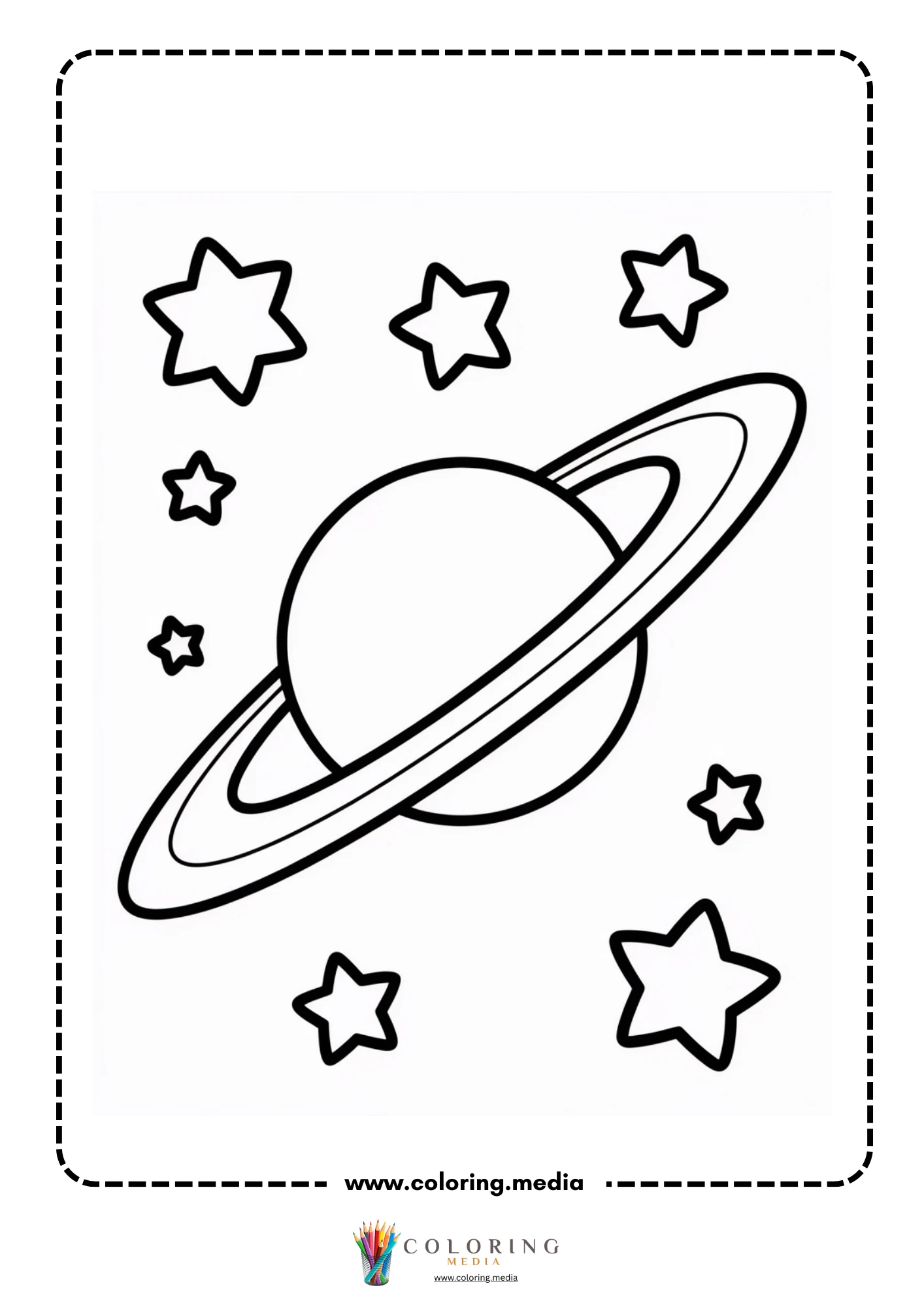 Solar system coloring page with moon phases and stars