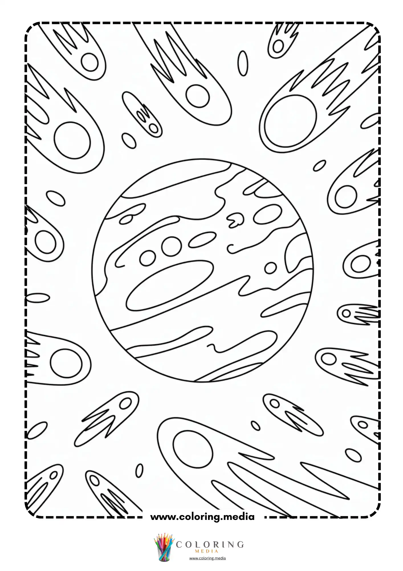 Solar system coloring page with Saturn style ringed planet