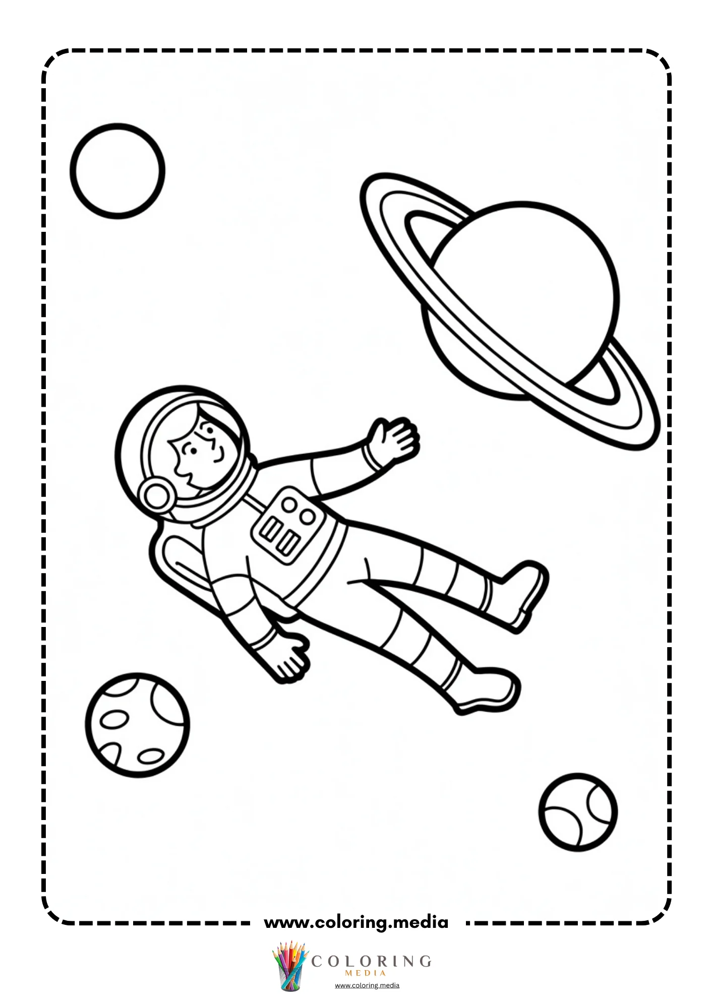 Solar system coloring page with Earth moon and satellite