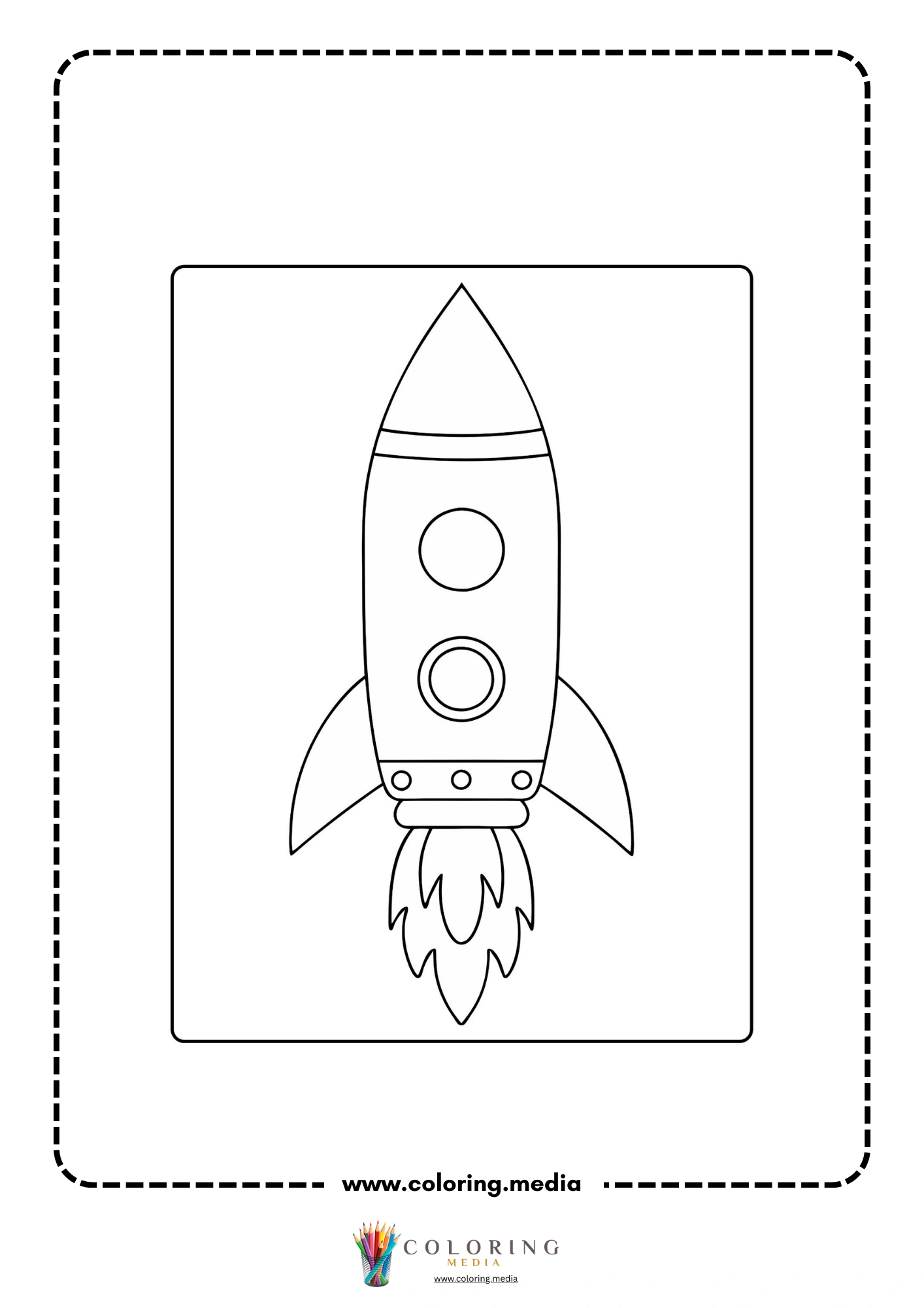 Solar system coloring page with rocket ship and stars