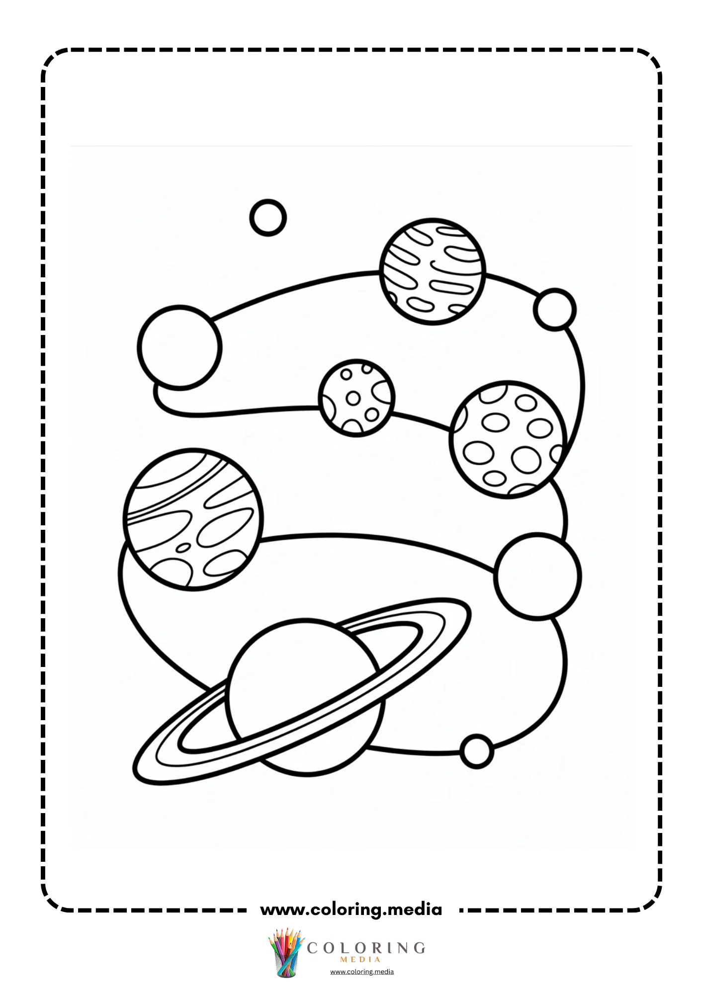 Solar system coloring page with complete space themed activity