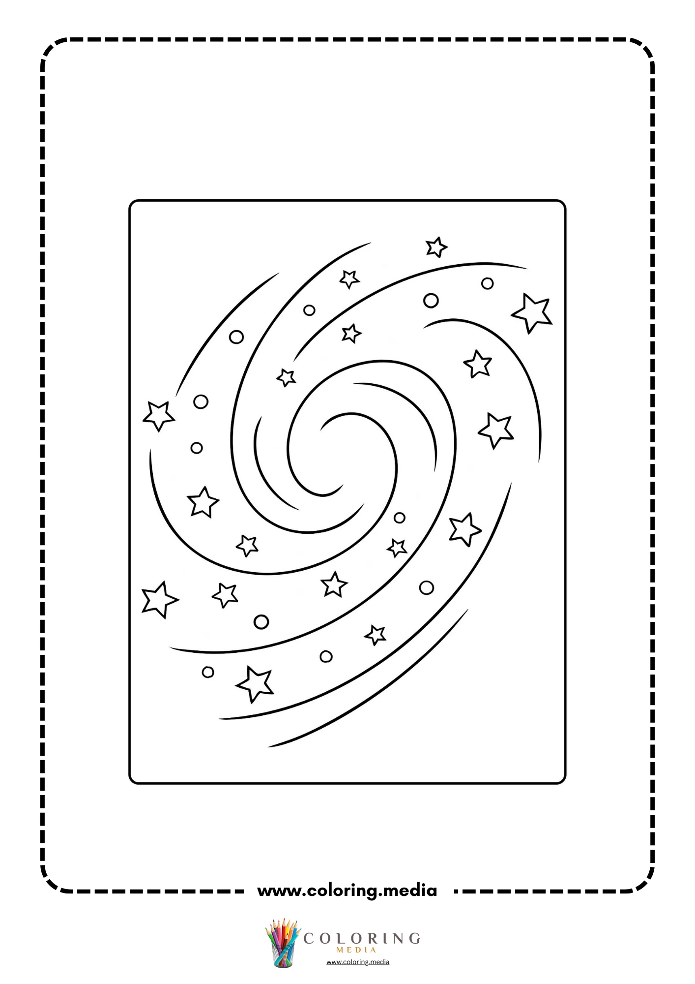 Solar system coloring page with comet moving through space