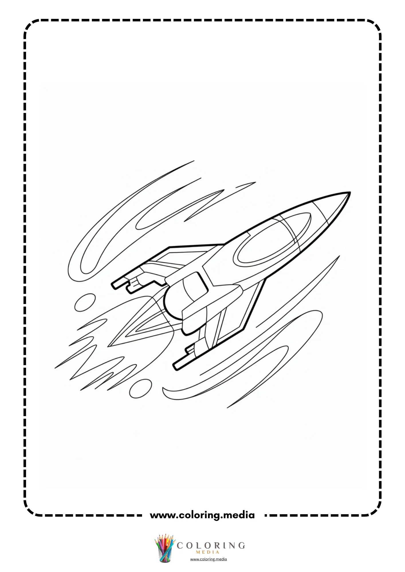 Spaceship coloring page with rocket ship and planets