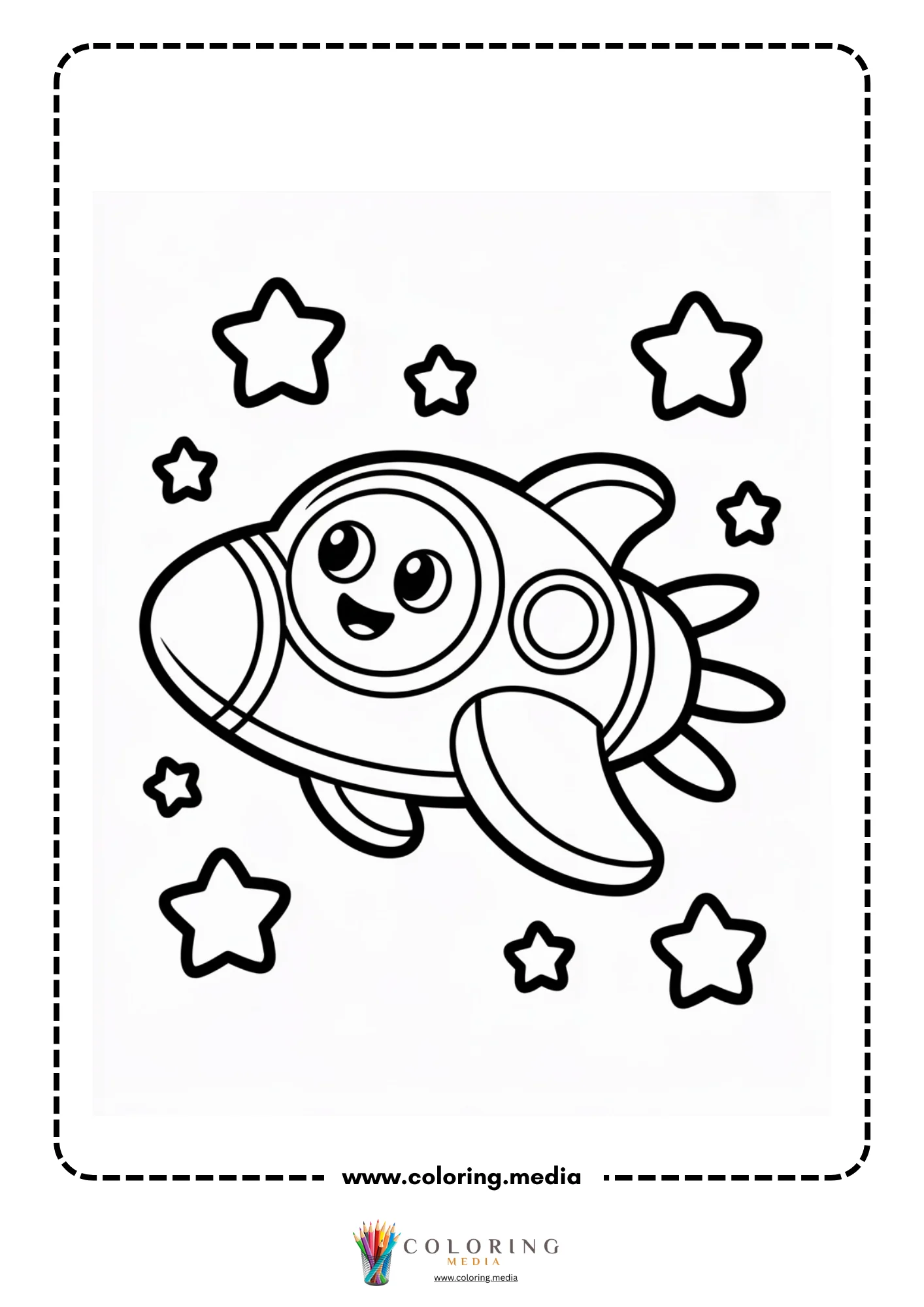 Spaceship coloring page with space shuttle and stars