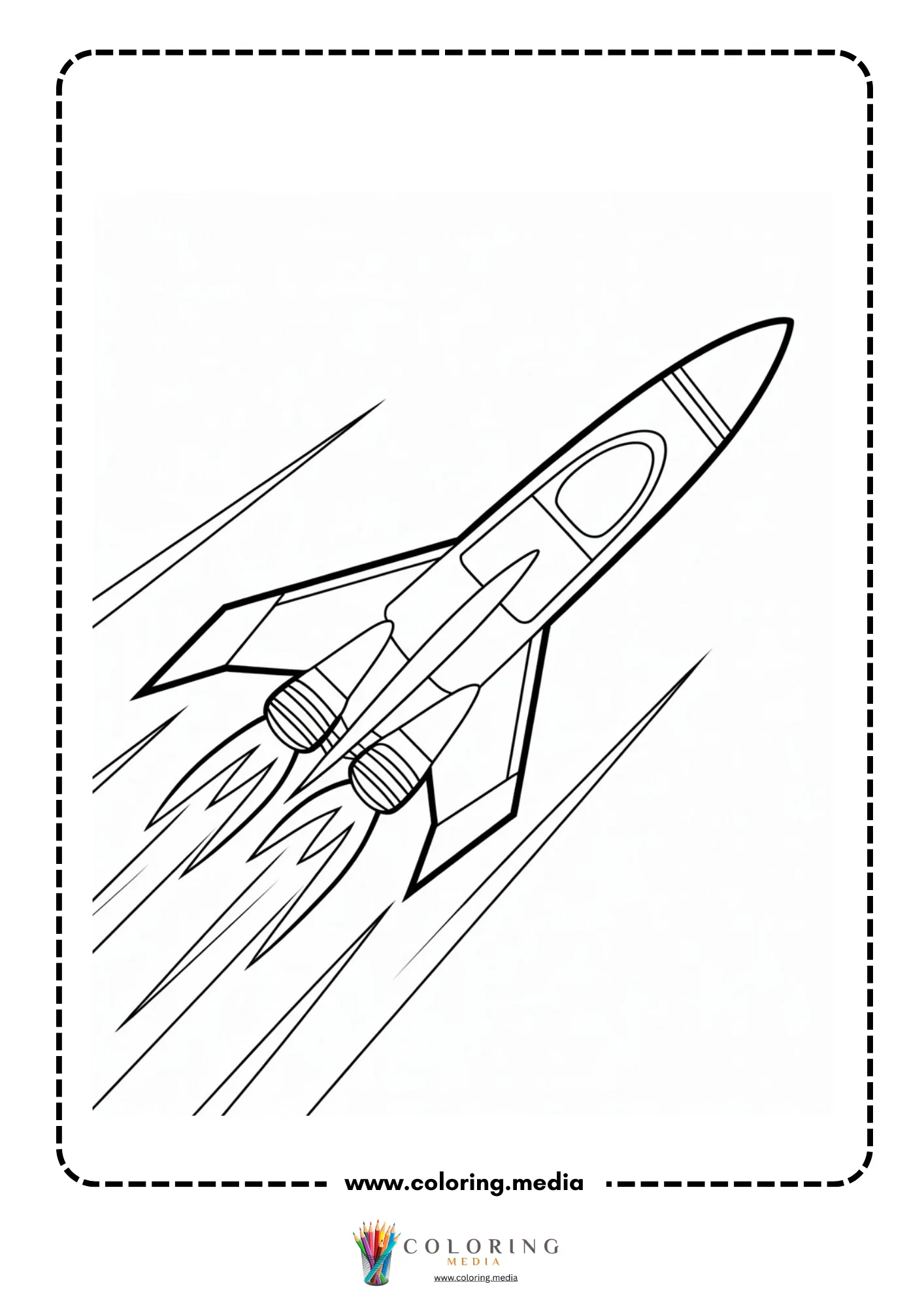 Spaceship coloring page with rocket ship among stars