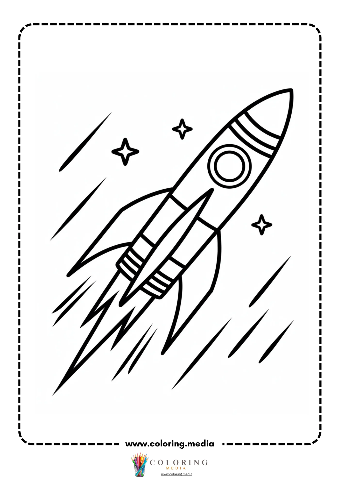 Spaceship coloring page with cartoon spacecraft and fins