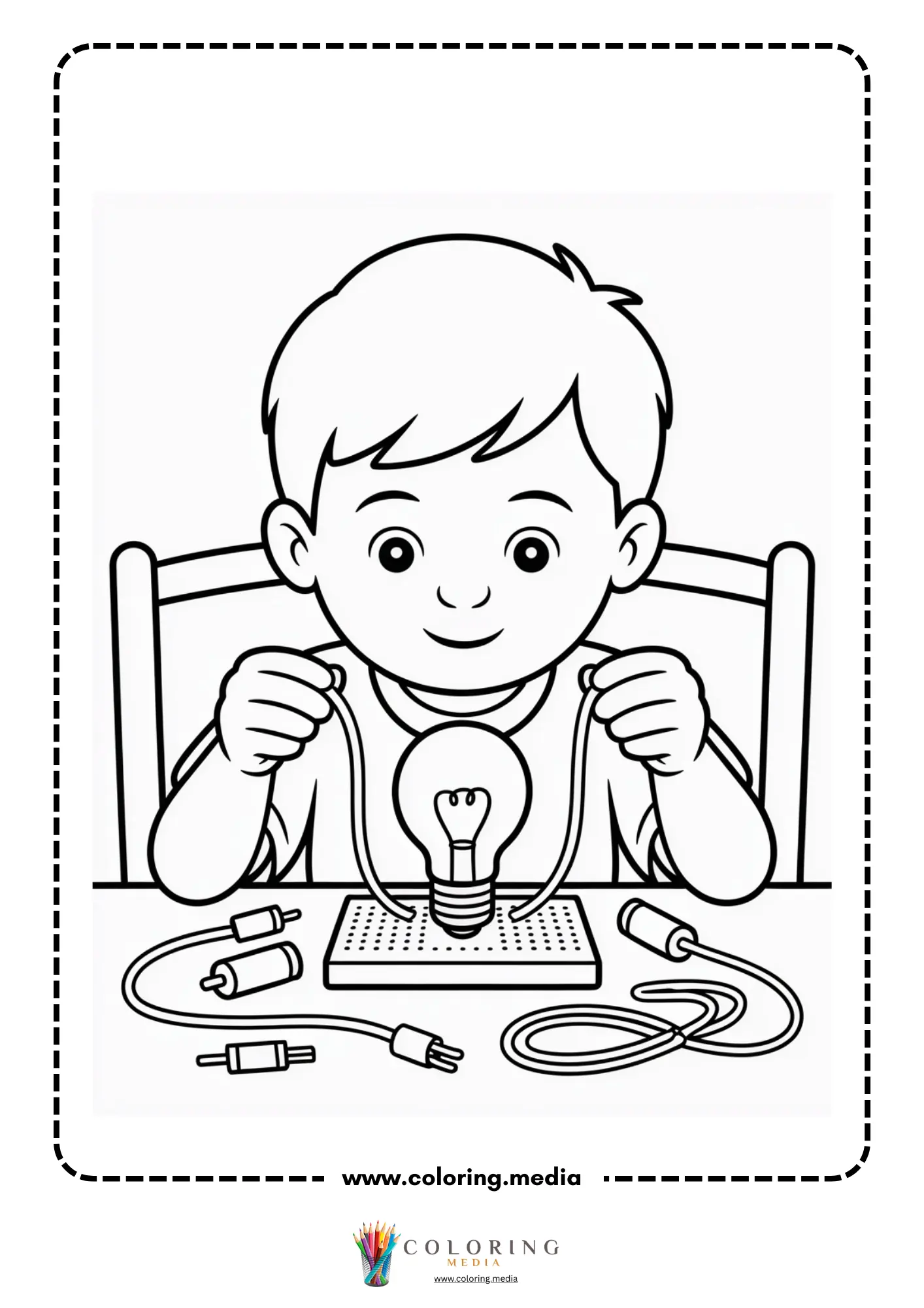 Circuit coloring page with simple battery and lamp setup