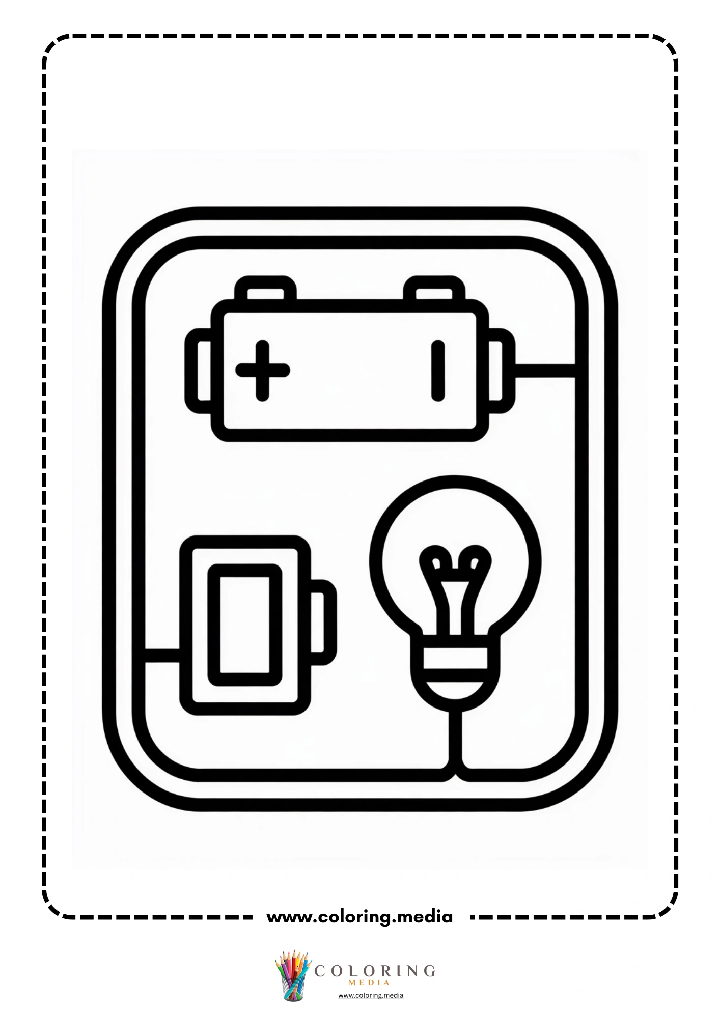 Circuit coloring page with wire loops and small components
