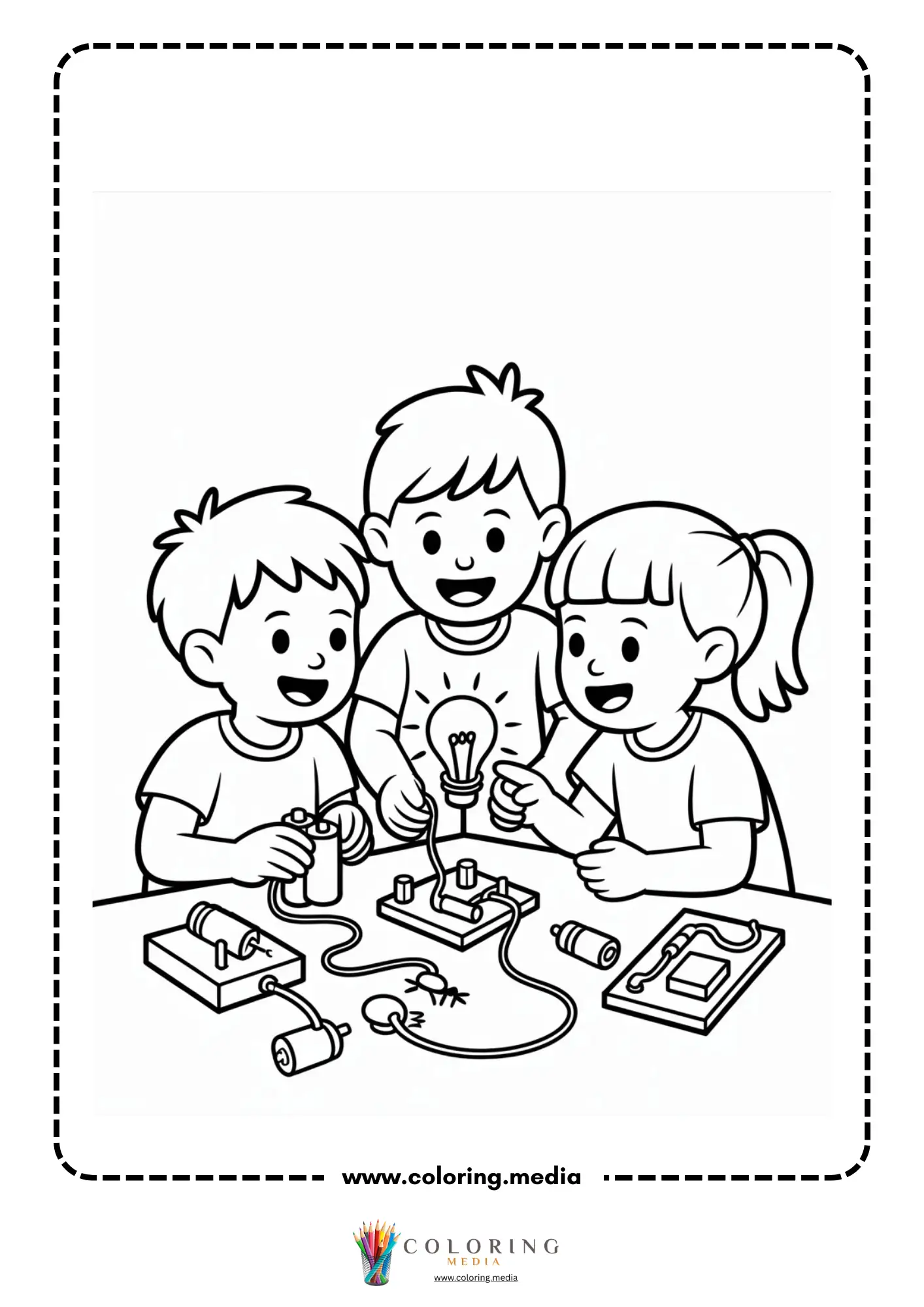 Circuit coloring page with hand drawn electrical circuit