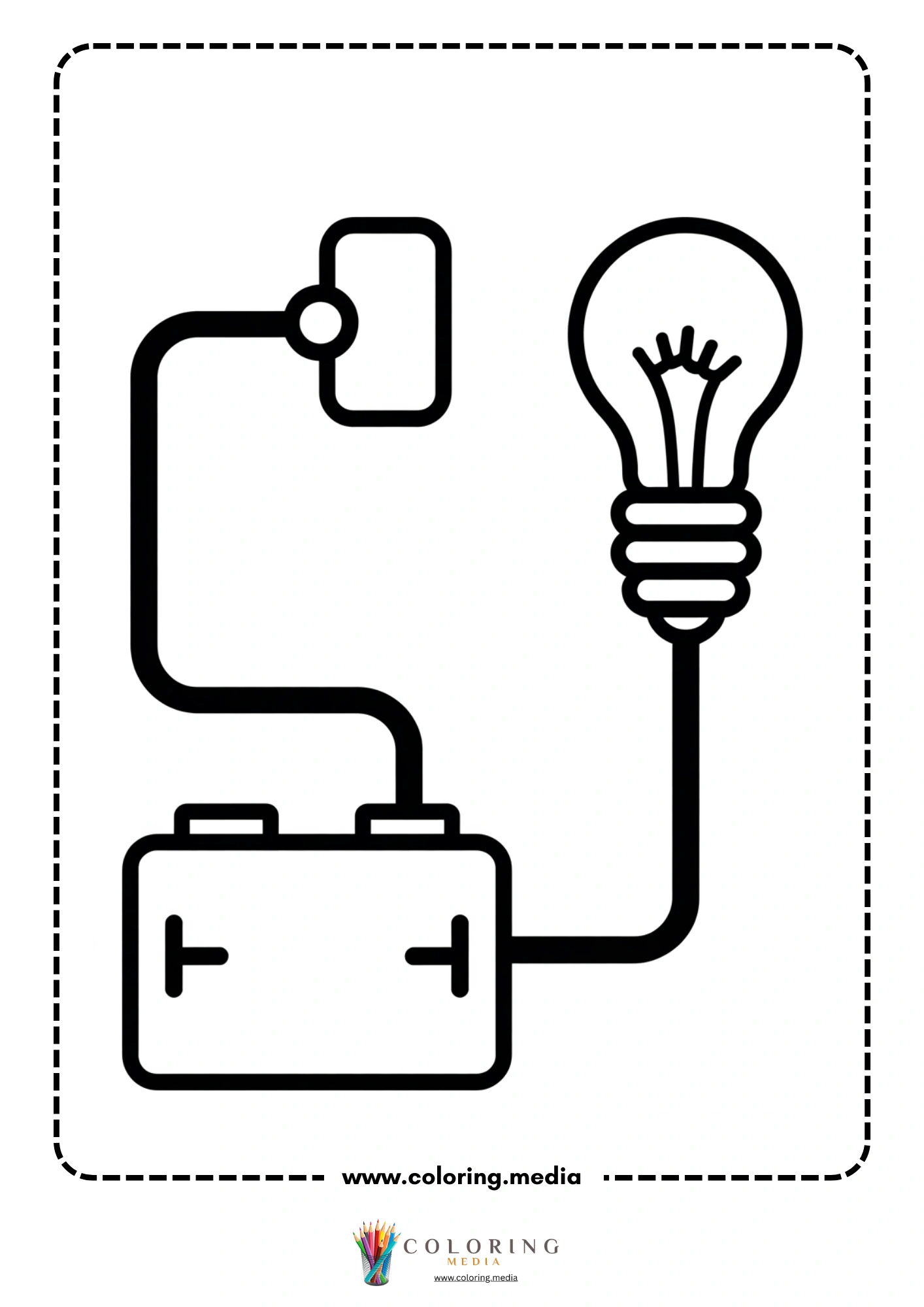 Circuit coloring page with bulb socket battery and switch