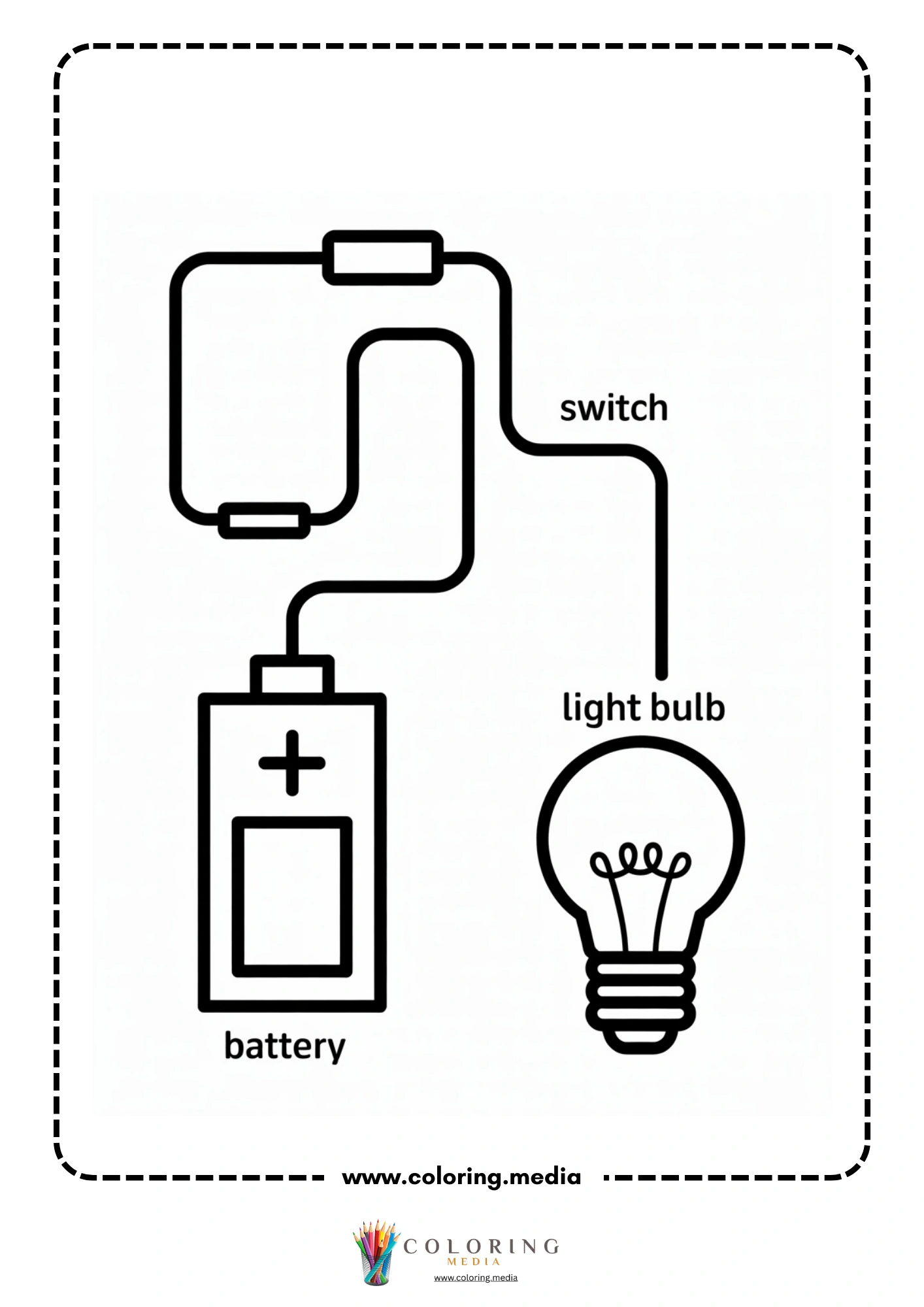 Circuit coloring page with classroom circuit experiment