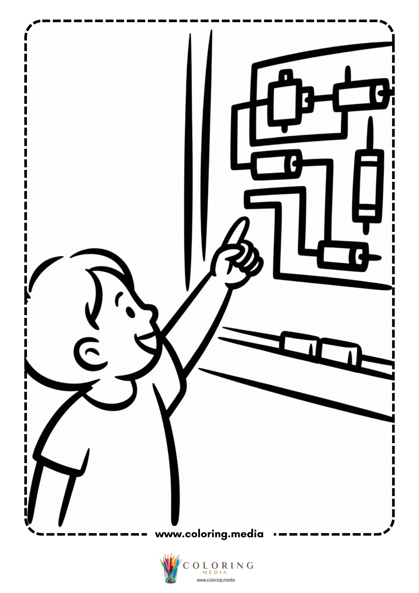 Circuit coloring page with connected wires and round bulb