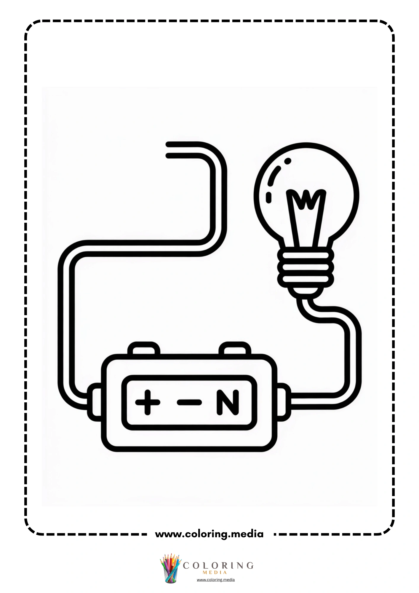 Circuit coloring page with simple current flow activity