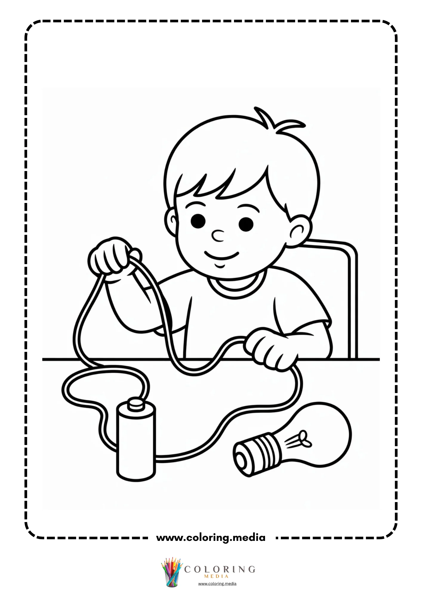 Circuit coloring page with battery powered light project