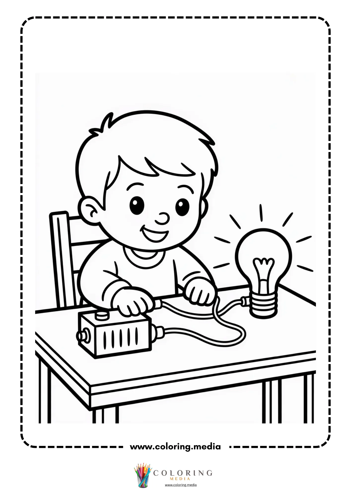 Circuit coloring page with science kit wires and bulb