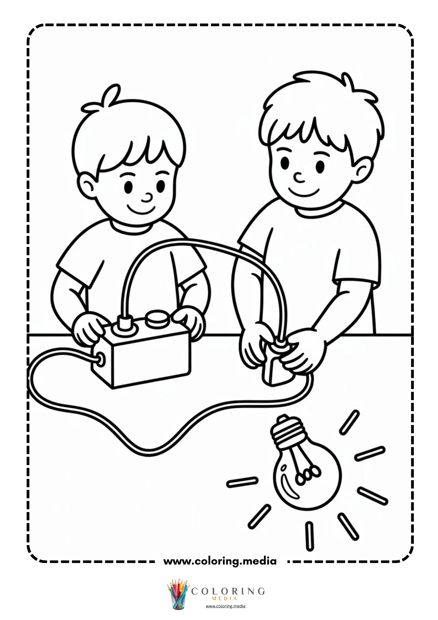 Circuit coloring page with switch battery and light bulb