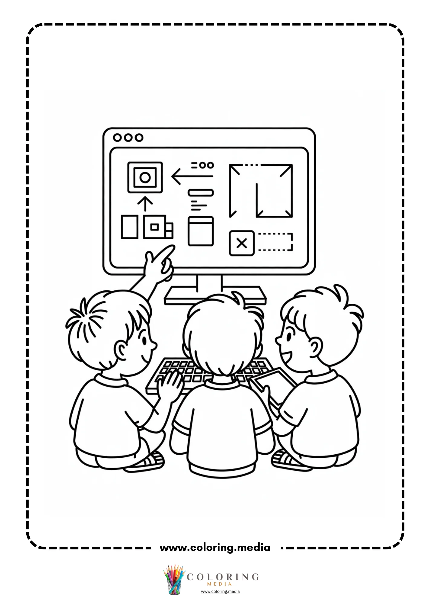 Coding coloring page with robot following instructions