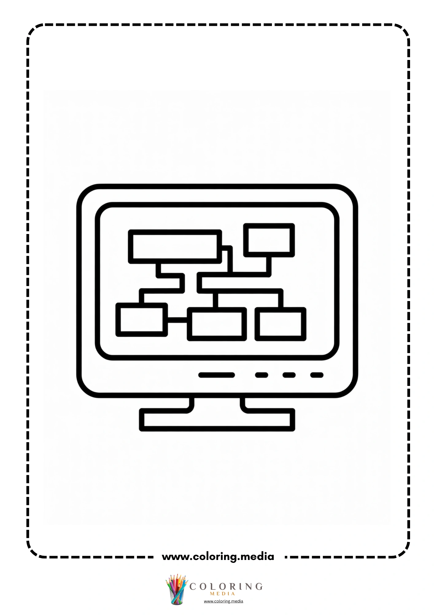 Coding coloring page with laptop code and friendly robot