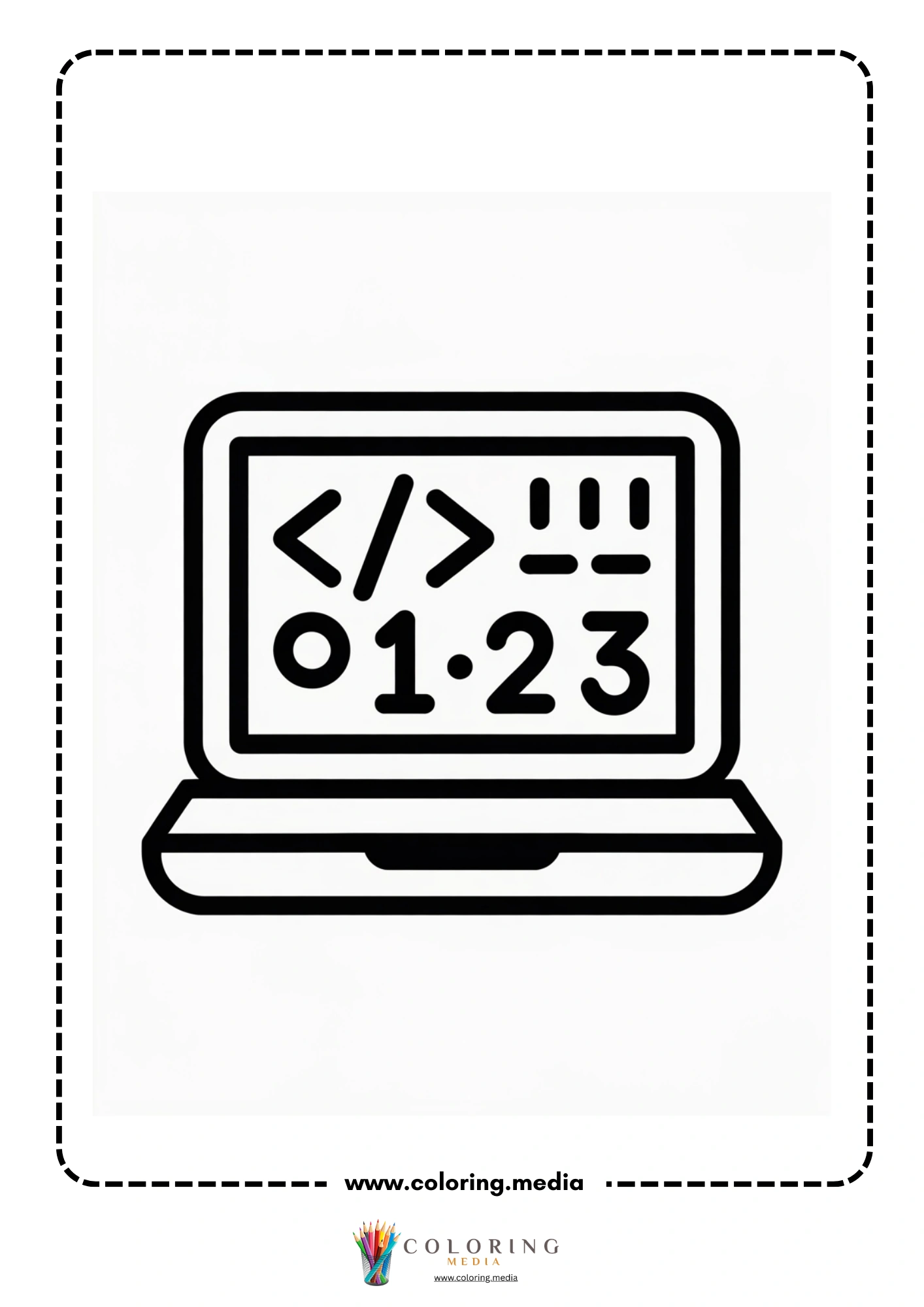 Coding coloring page with smiling robot helper