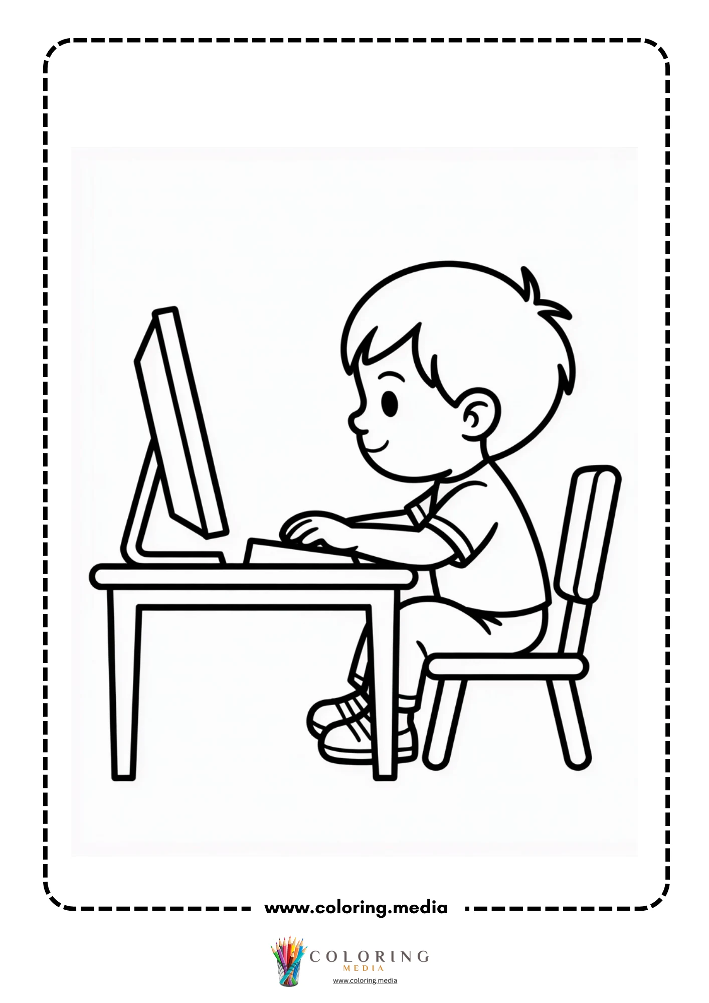 Computer coloring page with monitor icons and keyboard